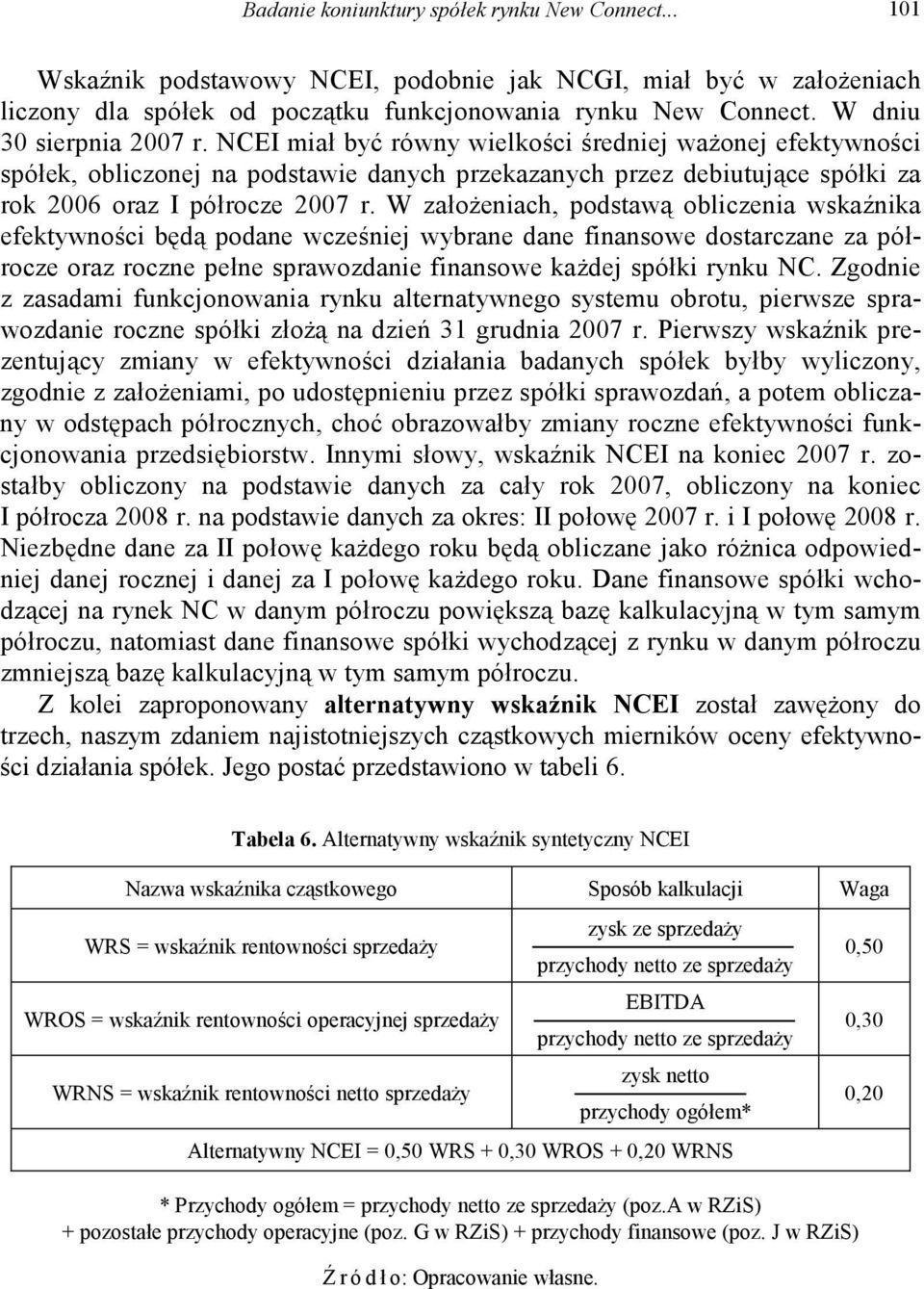 W założeniach, podstawą obliczenia wskaźnika efektywności będą podane wcześniej wybrane dane finansowe dostarczane za półrocze oraz roczne pełne sprawozdanie finansowe każdej spółki rynku NC.