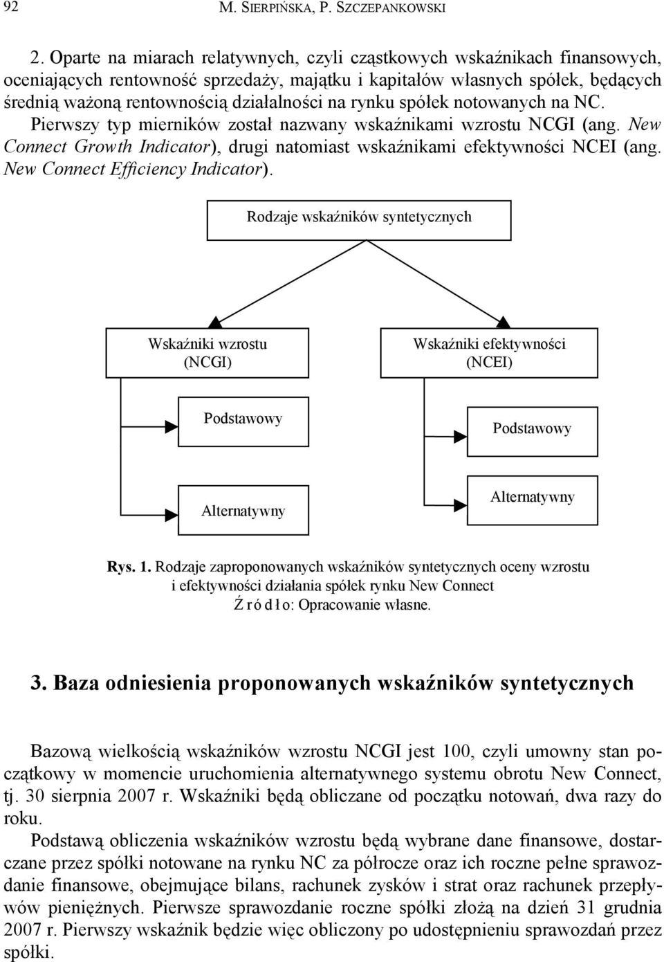 rynku spółek notowanych na NC. Pierwszy typ mierników został nazwany wskaźnikami wzrostu NCGI (ang. New Connect Growth Indicator), drugi natomiast wskaźnikami efektywności NCEI (ang.