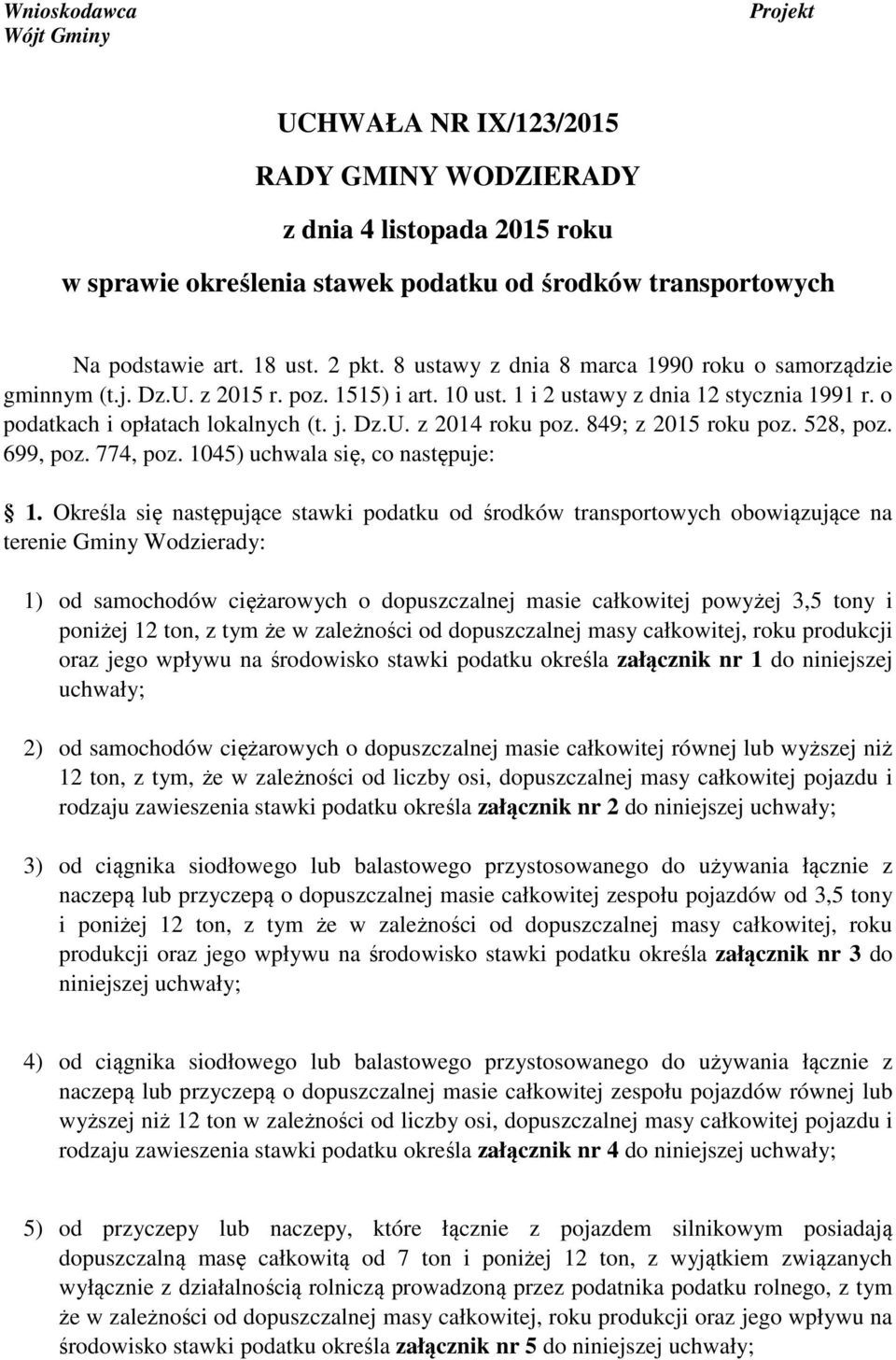 849; z 2015 roku poz. 528, poz. 699, poz. 774, poz. 1045) uchwala się, co następuje: 1.