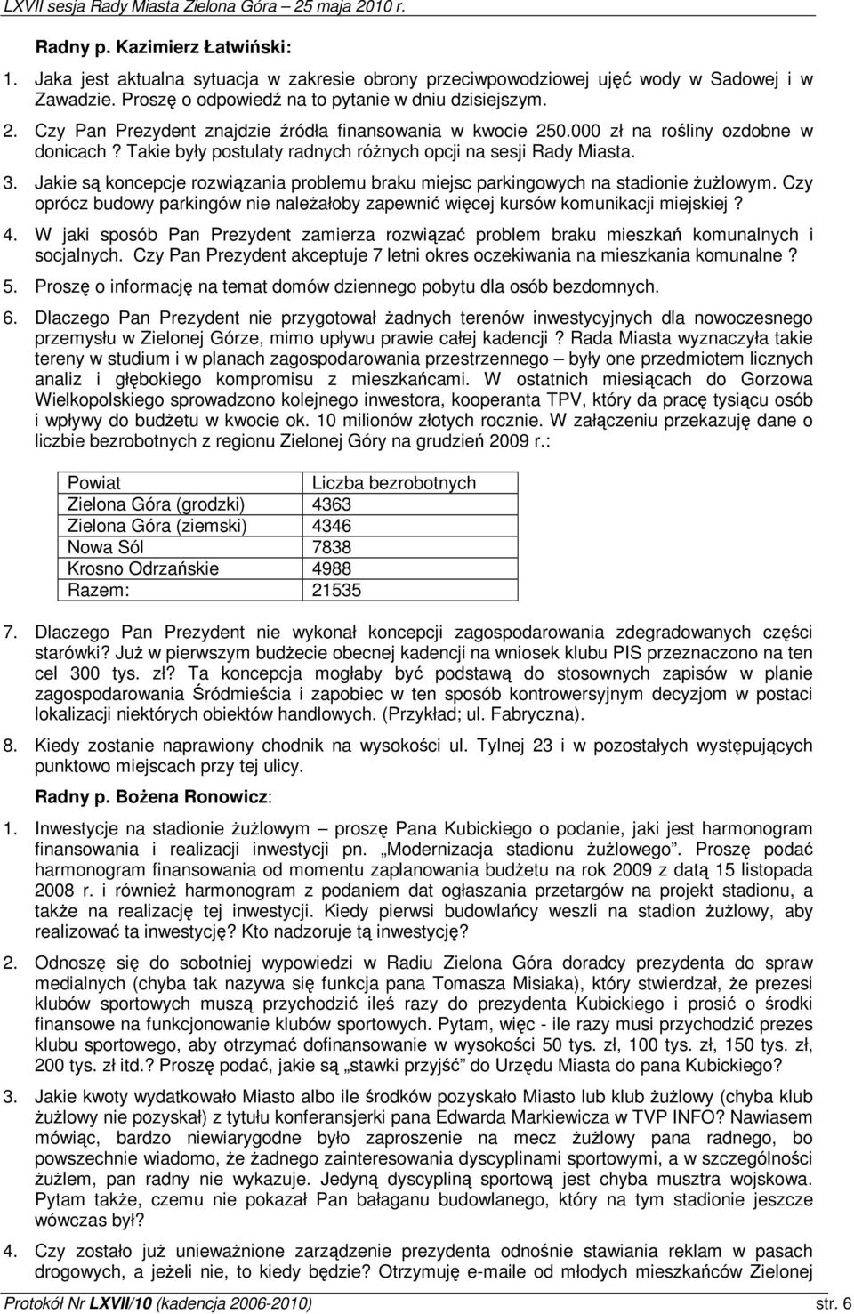 Jakie s koncepcje rozwizania problemu braku miejsc parkingowych na stadionie ulowym. Czy oprócz budowy parkingów nie naleałoby zapewni wicej kursów komunikacji miejskiej? 4.