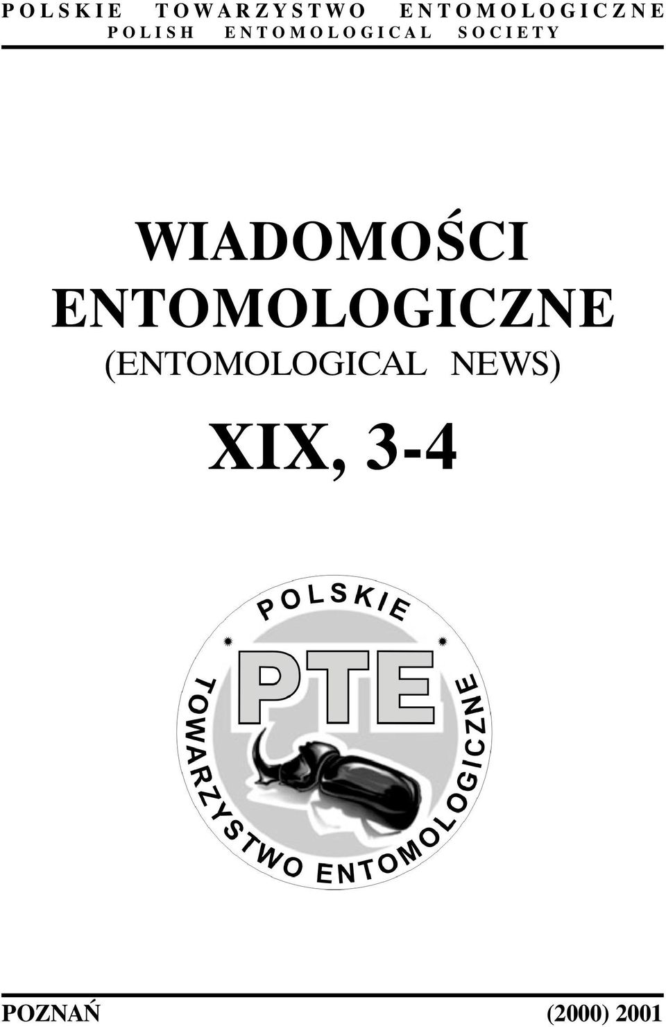 C A L S O C I E T Y WIADOMOŚCI ENTOMOLOGICZNE