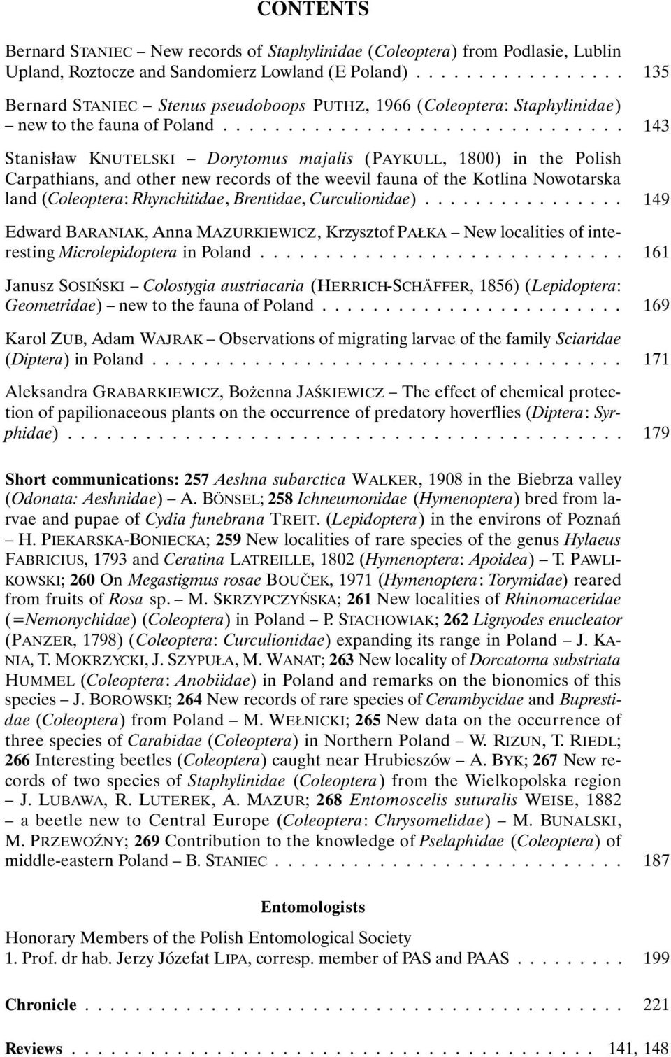 .............................. Stanisław KNUTELSKI Dorytomus majalis (PAYKULL, 1800) in the Polish Carpathians, and other new records of the weevil fauna of the Kotlina Nowotarska land (Coleoptera: