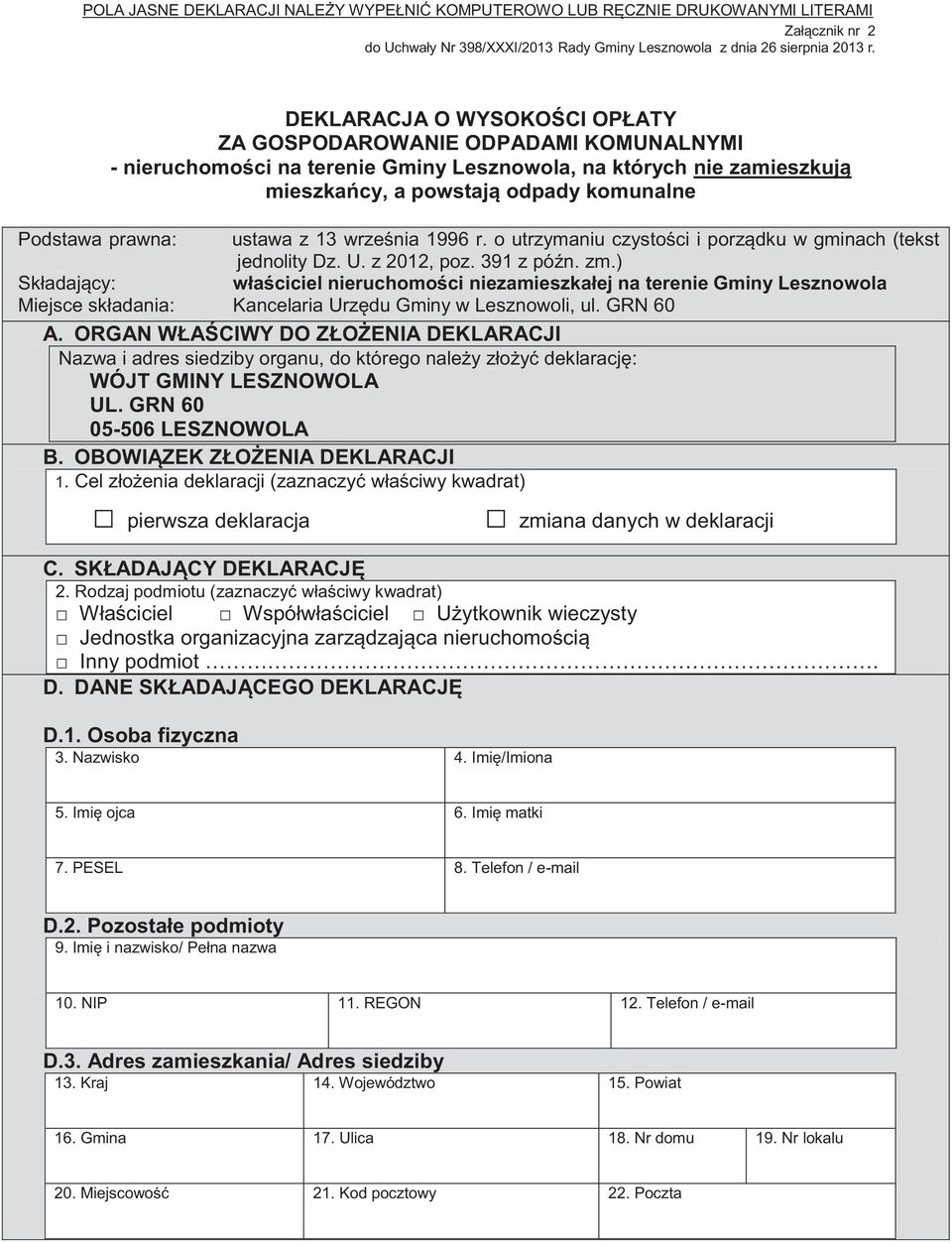 ustawa z 13 września 1996 r. o utrzymaniu czystości i porządku w gminach (tekst jednolity Dz. U. z 2012, poz. 391 z późn. zm.