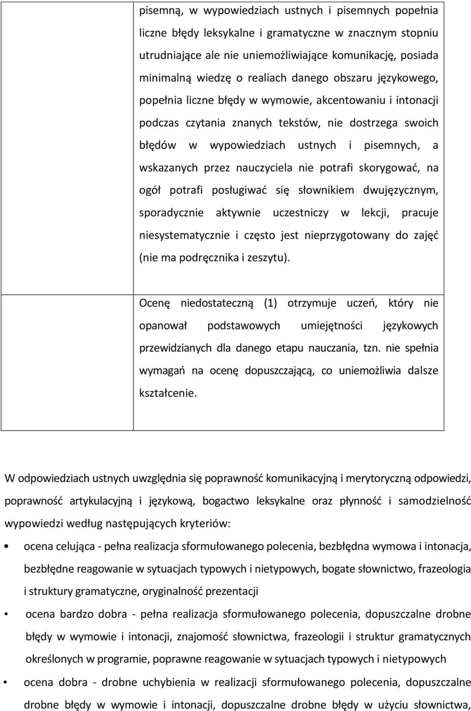 przez nauczyciela nie potrafi skorygować, na ogół potrafi posługiwać się słownikiem dwujęzycznym, sporadycznie aktywnie uczestniczy w lekcji, pracuje niesystematycznie i często jest nieprzygotowany