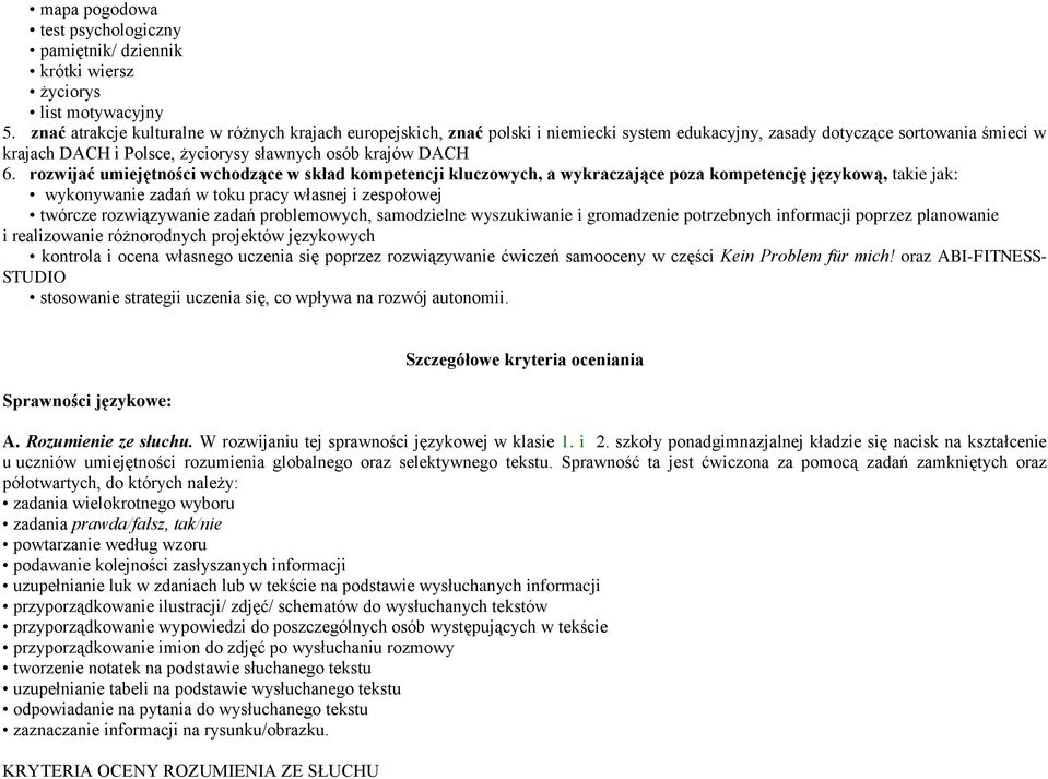 rozwijać umiejętności wchodzące w skład kompetencji kluczowych, a wykraczające poza kompetencję językową, takie jak: wykonywanie zadań w toku pracy własnej i zespołowej twórcze rozwiązywanie zadań