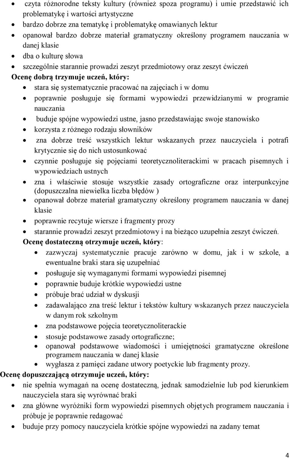 się systematycznie pracować na zajęciach i w domu poprawnie posługuje się formami wypowiedzi przewidzianymi w programie nauczania buduje spójne wypowiedzi ustne, jasno przedstawiając swoje stanowisko