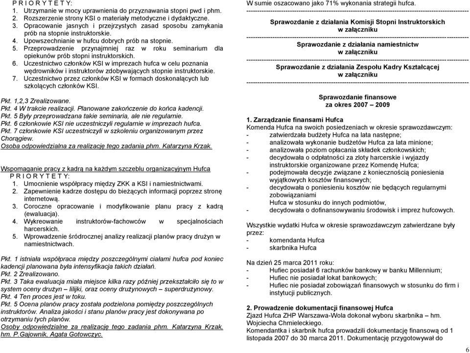 Przeprowadzenie przynajmniej raz w roku seminarium dla opiekunów prób stopni instruktorskich. 6.