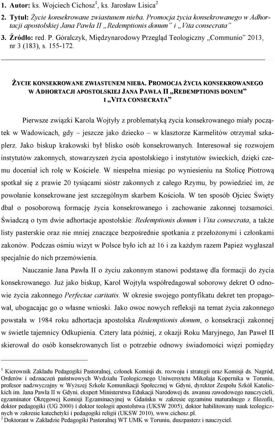 155-172. ŻYCIE KONSEKROWANE ZWIASTUNEM NIEBA.