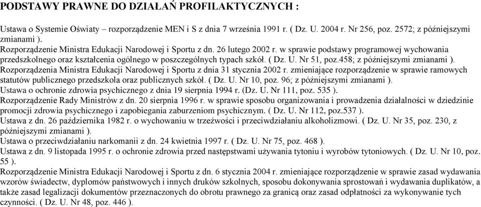 Nr 51, poz.458; z późniejszymi zmianami ). Rozporządzenia Ministra Edukacji Narodowej i Sportu z dnia 31 stycznia 2002 r.