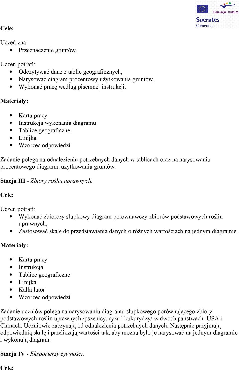 diagramu użytkowania gruntów. Stacja III - Zbiory roślin uprawnych.