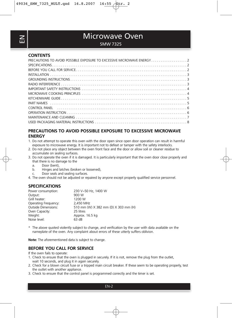 ........................................................................ 3 GROUNDING INSTRUCTIONS.............................................................. 3 RADIO INTERFERENCE.