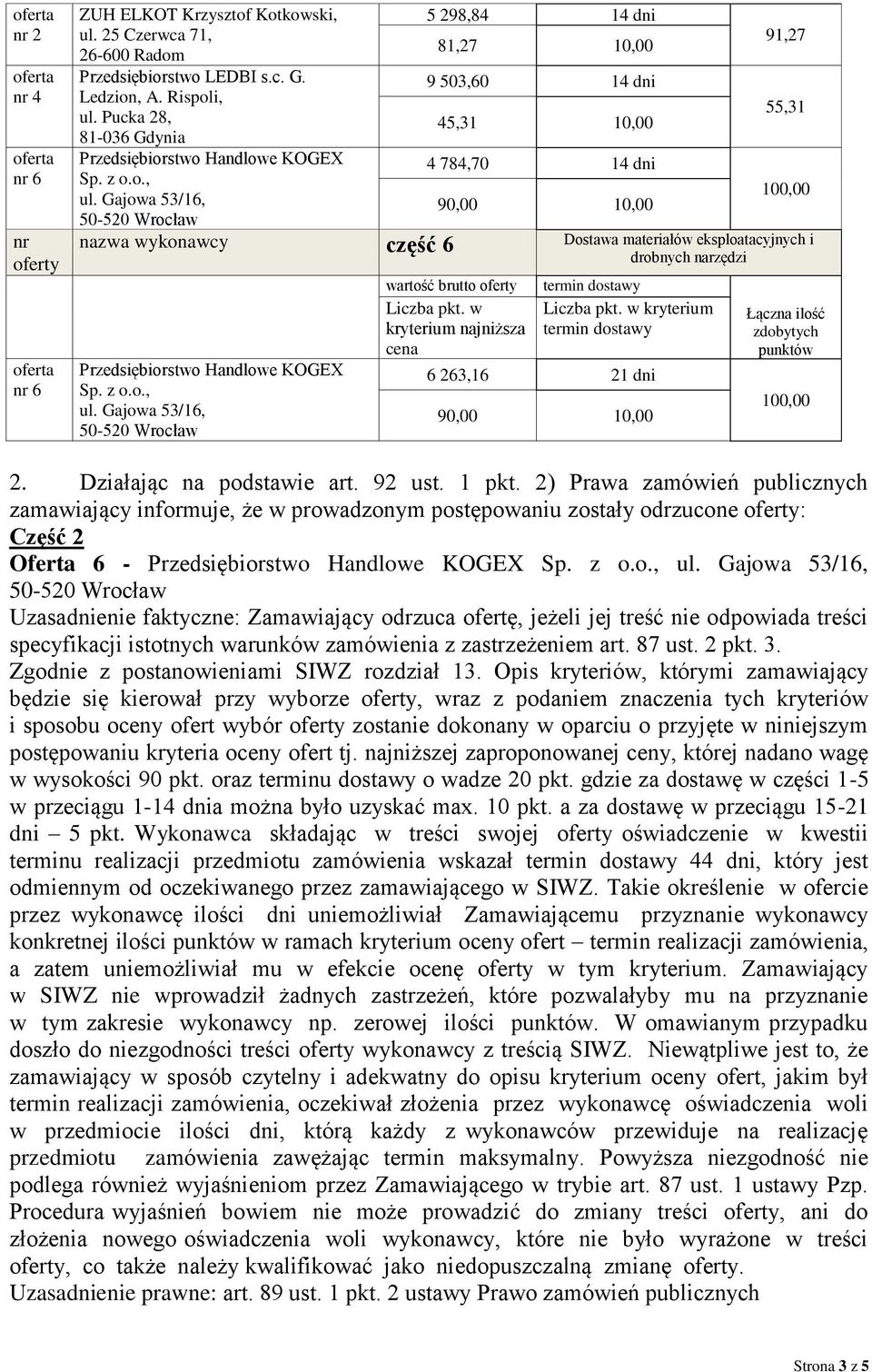 Działając na podstawie art. 92 ust. 1 pkt.