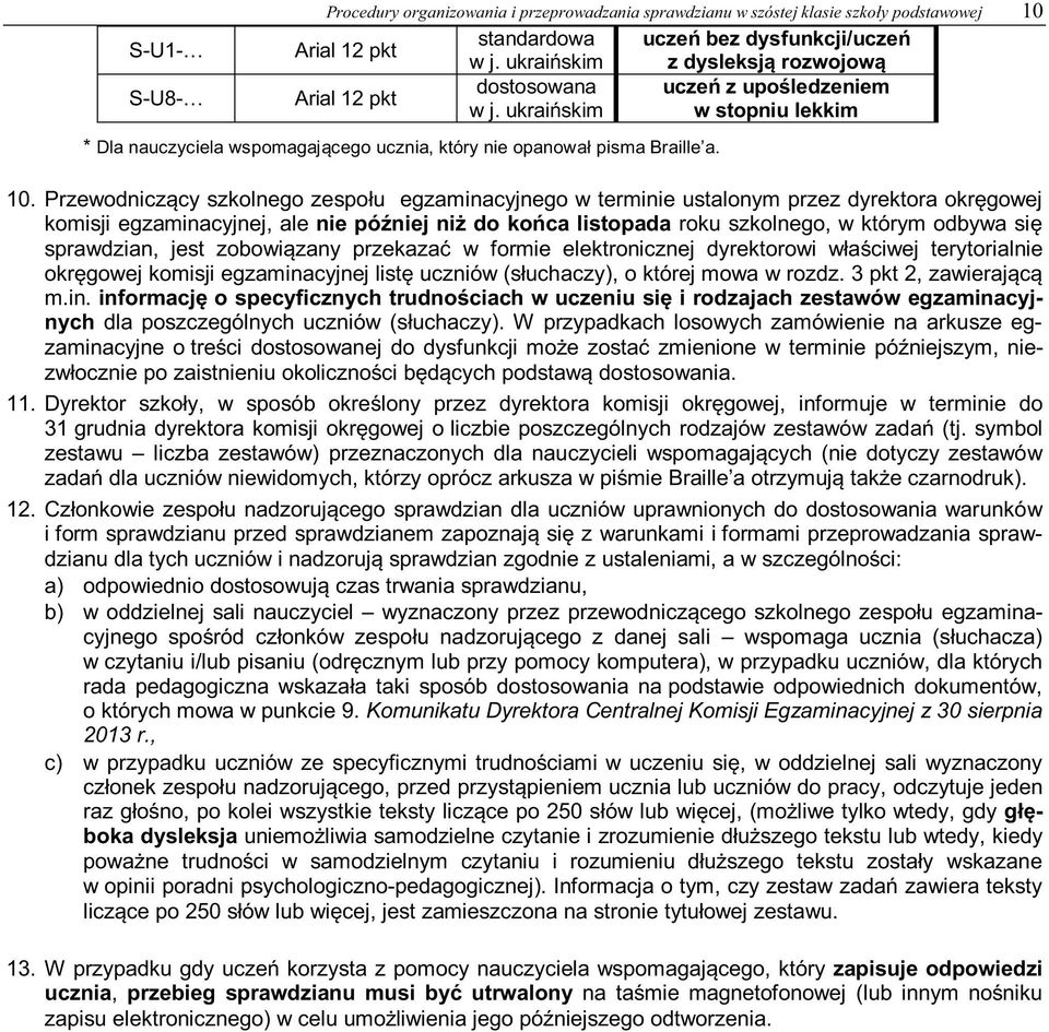 Przewodniczący szkolnego zespołu egzaminacyjnego w terminie ustalonym przez dyrektora okręgowej komisji egzaminacyjnej, ale nie później niż do końca listopada roku szkolnego, w którym odbywa się