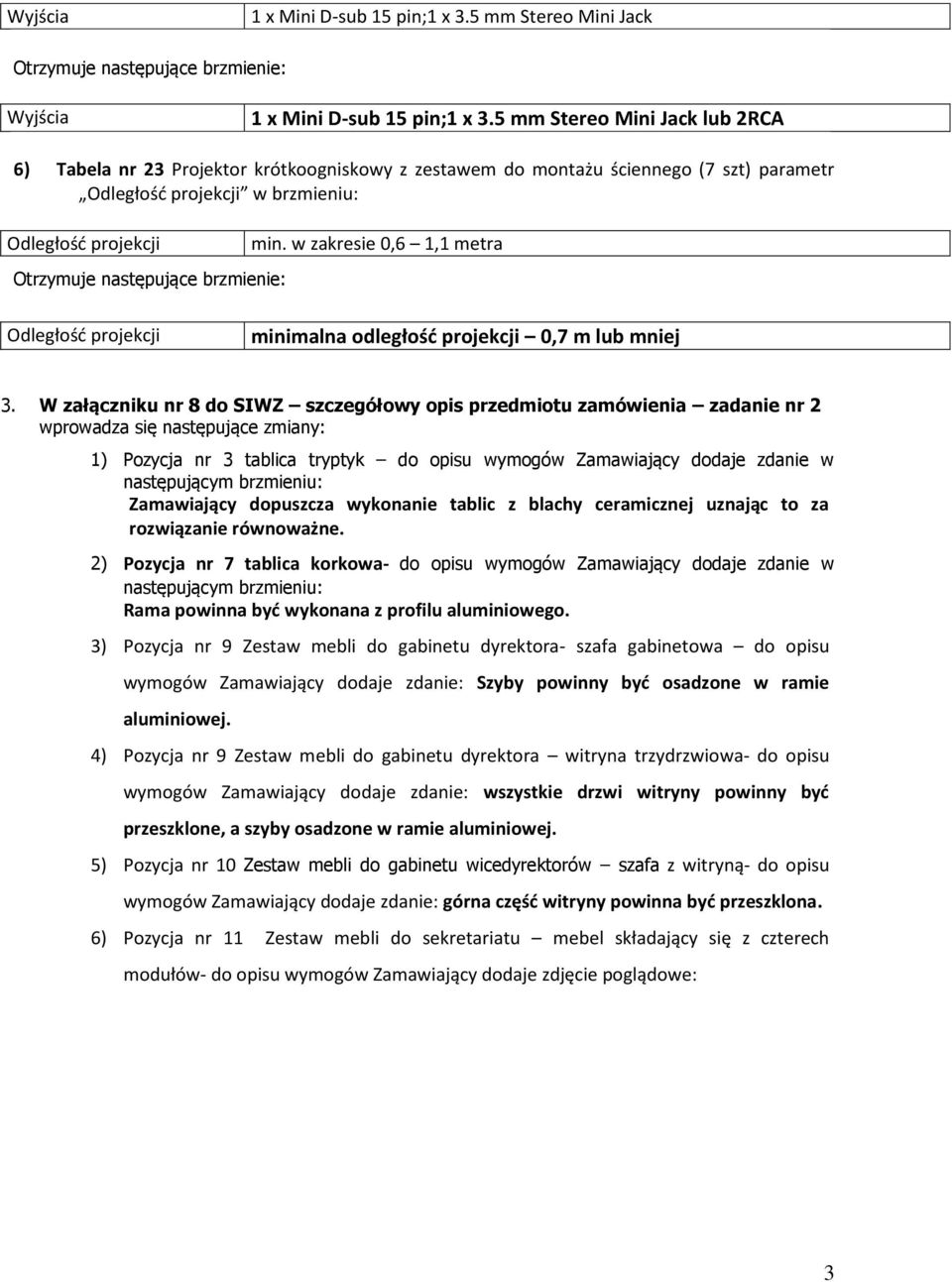 brzmienie: min. w zakresie 0,6 1,1 metra Odległość projekcji minimalna odległość projekcji 0,7 m lub mniej 3.