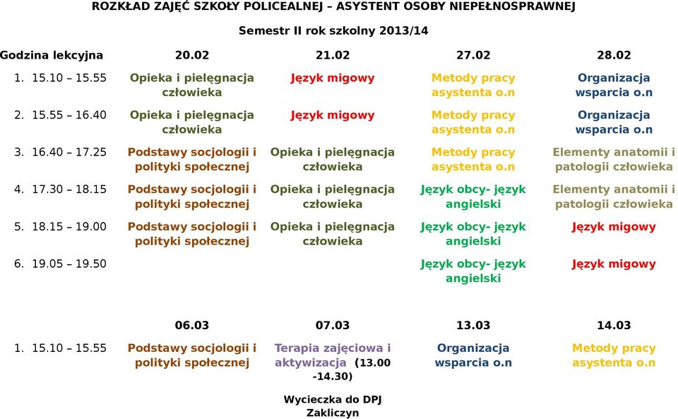 30 18.15 Podstawy socjologii i patologii 5. 18.15 19.00 Podstawy socjologii i 6. 19.05 19.