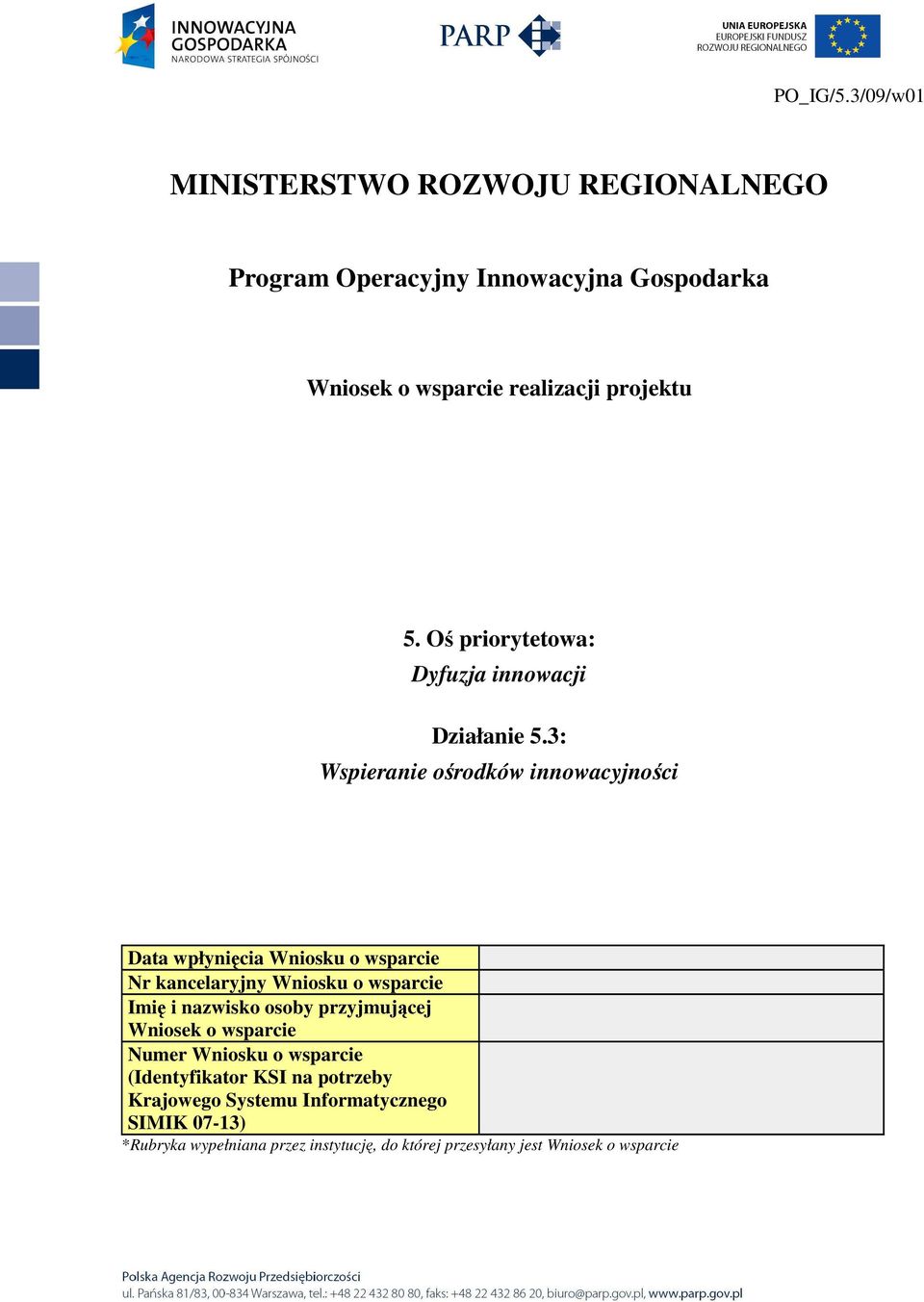 Oś priorytetowa: Dyfuzja innowacji Działanie 5.