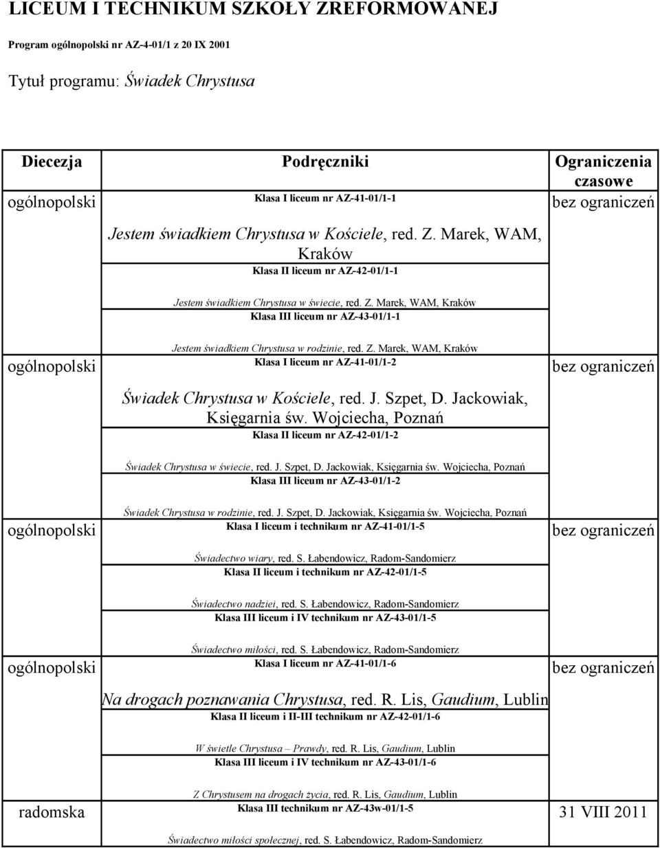 Jackowiak, Księgarnia św. Wojciecha, Poznań Klasa II liceum nr AZ-42-01/1-2 Świadek Chrystusa w świecie, red. J. Szpet, D. Jackowiak, Księgarnia św.