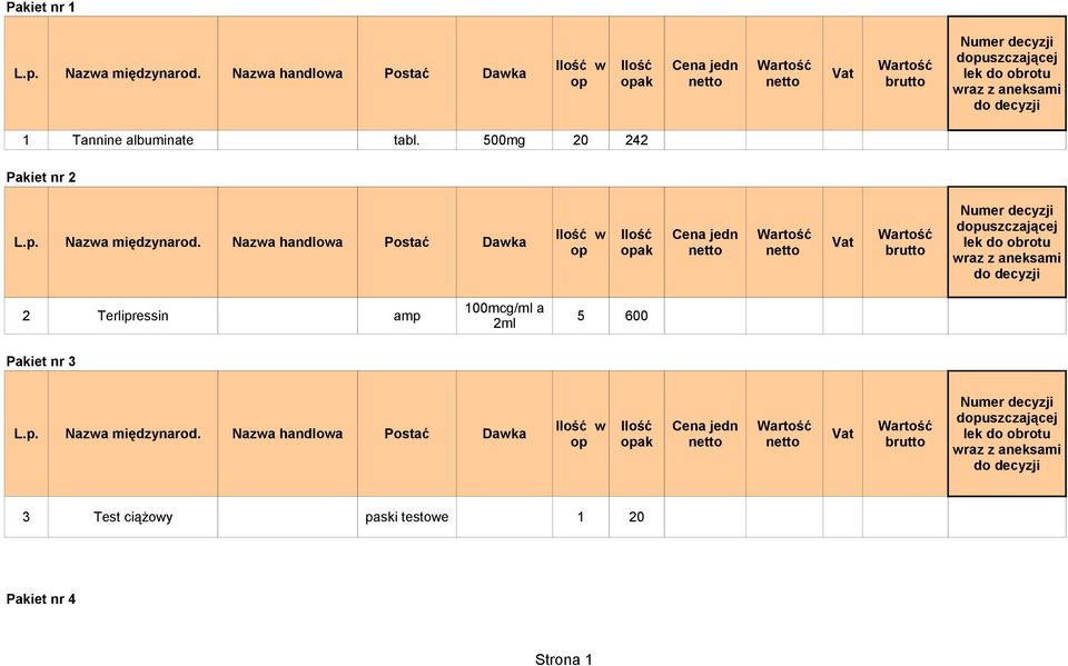 a 2 Terlipressin amp 5 600 2ml do Pakiet nr 3 Ilość w Ilość