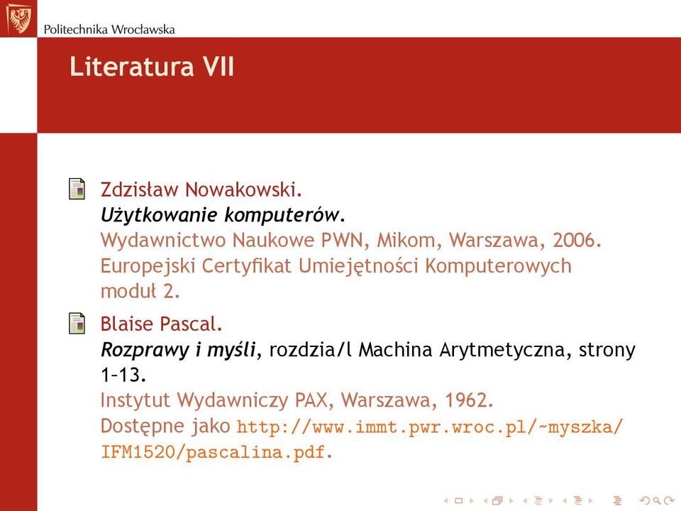 Europejski Certyfikat Umiejętności Komputerowych moduł 2. Blaise Pascal.