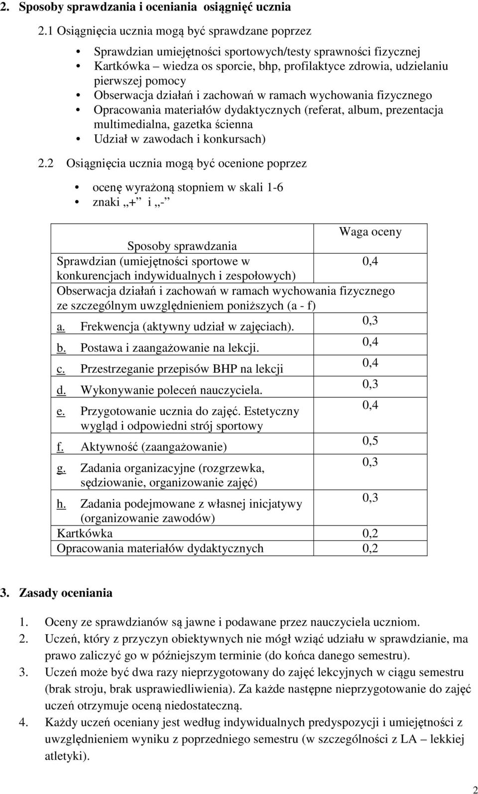 Obserwacja działań i zachowań w ramach wychowania fizycznego Opracowania materiałów dydaktycznych (referat, album, prezentacja multimedialna, gazetka ścienna Udział w zawodach i konkursach) 2.