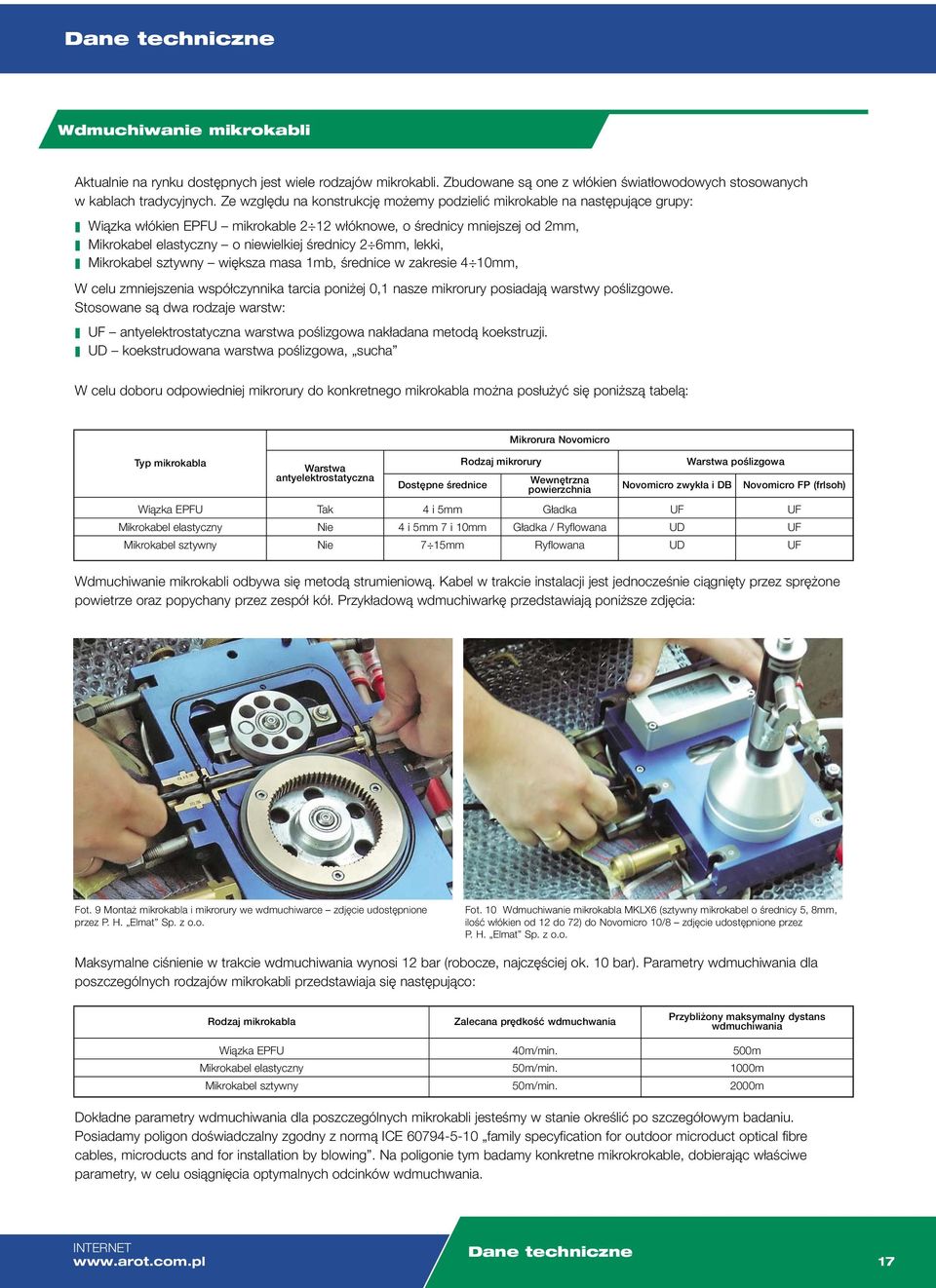 6mm, lekki, Mikrokabel sztywny większa masa 1mb, średnice w zakresie 4 10mm, W celu zmniejszenia współczynnika tarcia poniżej 0,1 nasze mikrorury posiadają warstwy poślizgowe.