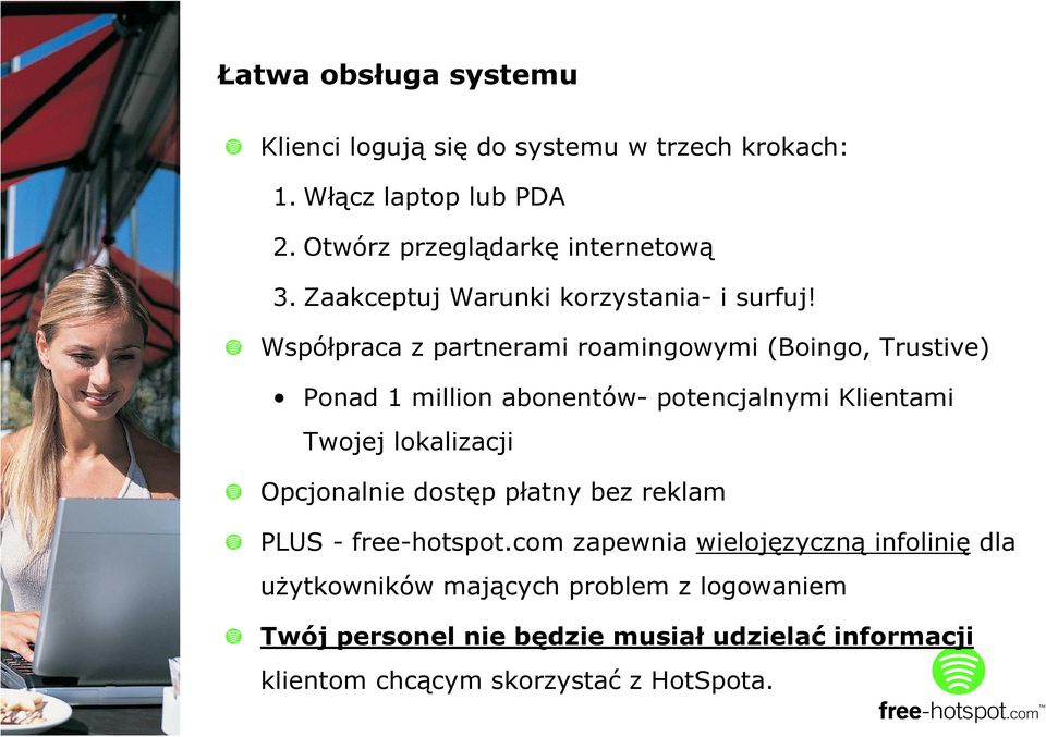 Współpraca z partnerami roamingowymi (Boingo, Trustive) Ponad 1 million abonentów- potencjalnymi Klientami Twojej lokalizacji