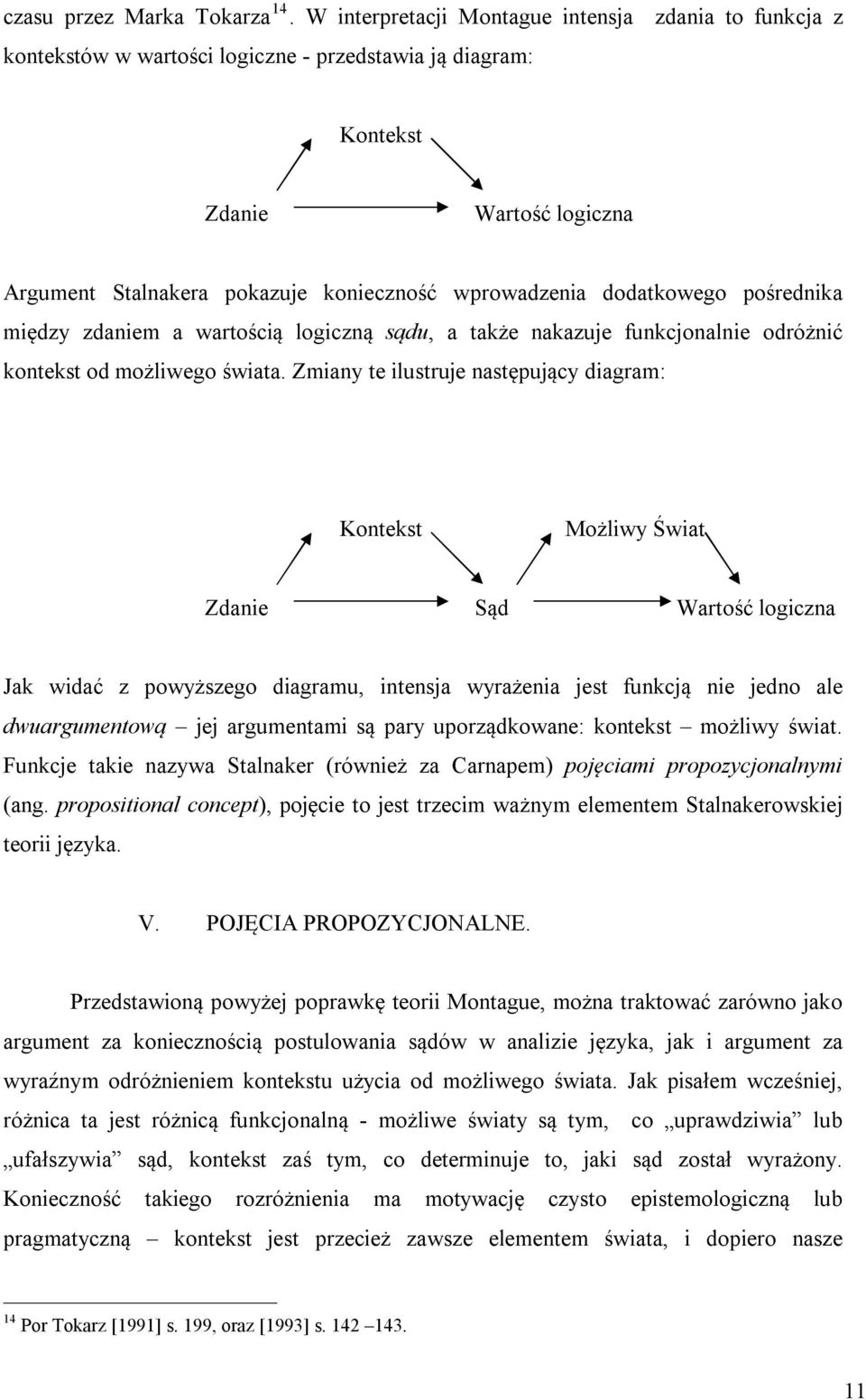 dodatkowego pośrednika między zdaniem a wartością logiczną sądu, a także nakazuje funkcjonalnie odróżnić kontekst od możliwego świata.