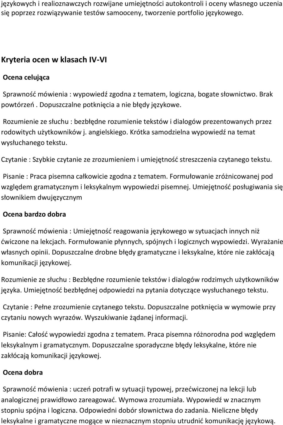 Rozumienie ze słuchu : bezbłędne rozumienie tekstów i dialogów prezentowanych przez rodowitych użytkowników j. angielskiego. Krótka samodzielna wypowiedź na temat wysłuchanego tekstu.