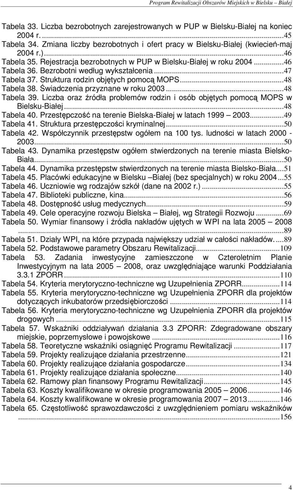 Świadczenia przyznane w roku 2003...48 Tabela 39. Liczba oraz źródła problemów rodzin i osób objętych pomocą MOPS w Bielsku-Białej...48 Tabela 40.