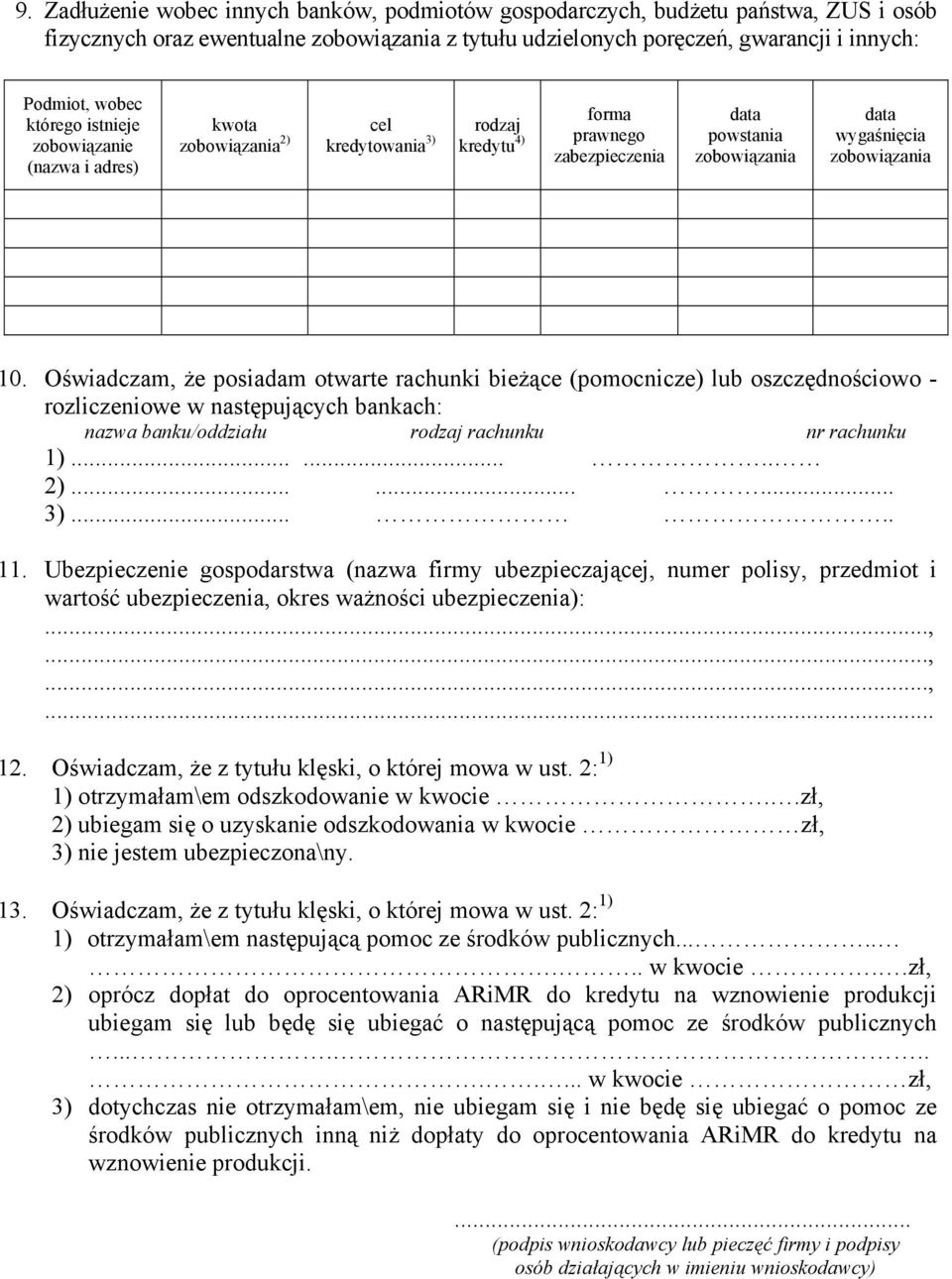 Oświadczam, że posiadam otwarte rachunki bieżące (pomocnicze) lub oszczędnościowo - rozliczeniowe w następujących bankach: nazwa banku/oddziału rodzaj rachunku nr rachunku 1)........ 2)......... 3).