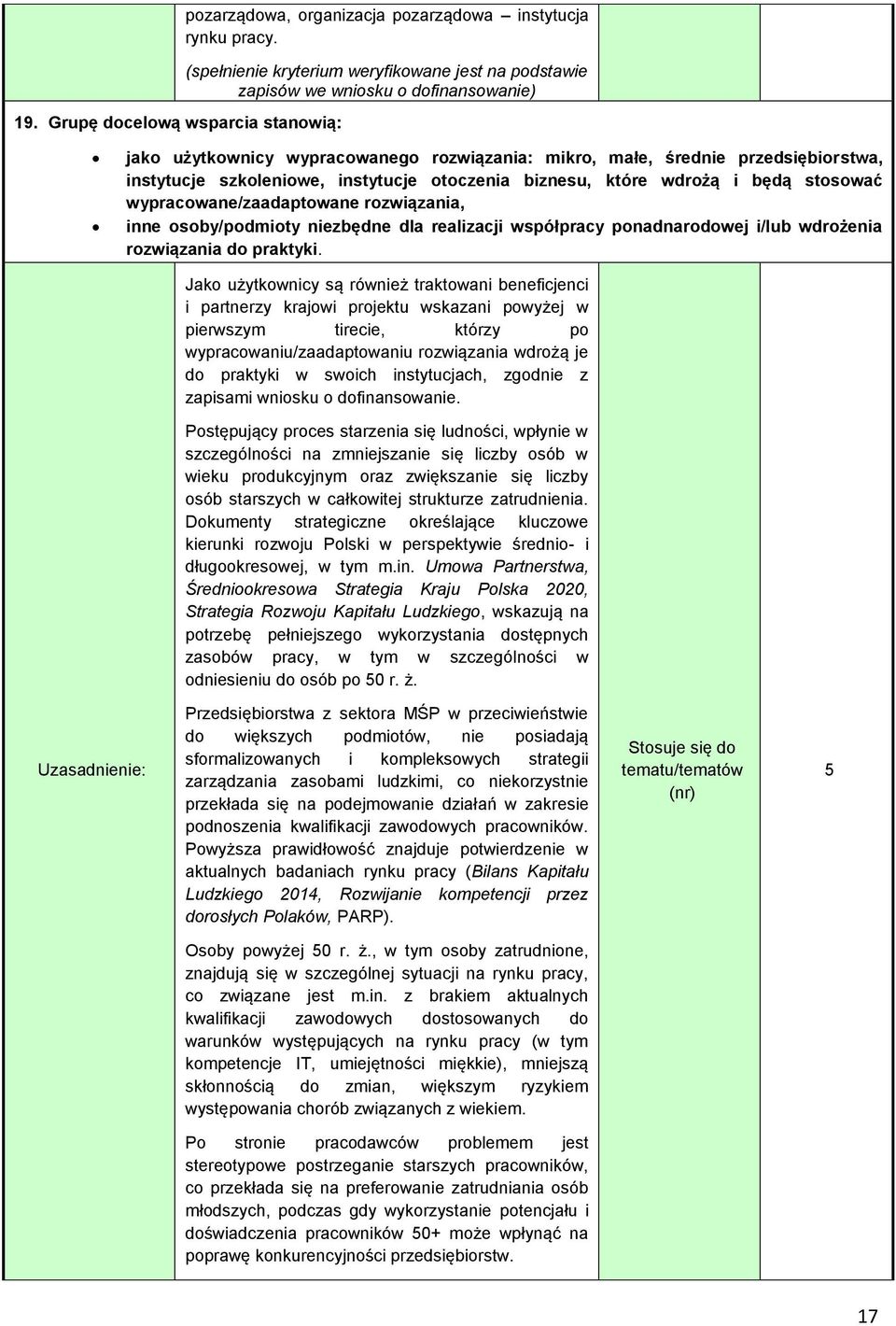 będą stosować wypracowane/zaadaptowane rozwiązania, inne osoby/podmioty niezbędne dla realizacji współpracy ponadnarodowej i/lub wdrożenia rozwiązania do praktyki.