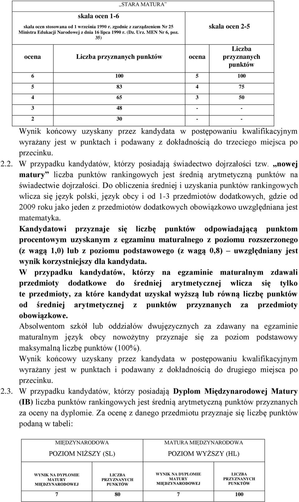 kwalifikacyjnym wyrażany jest w punktach i podawany z dokładnością do trzeciego miejsca po przecinku. 2.2. W przypadku kandydatów, którzy posiadają świadectwo dojrzałości tzw.