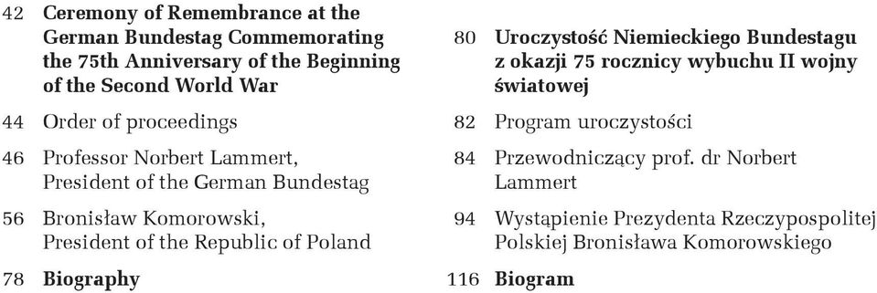 Republic of Poland 78 Biography 80 Uroczystość Niemieckiego Bundestagu z okazji 75 rocznicy wybuchu II wojny światowej 82 Program