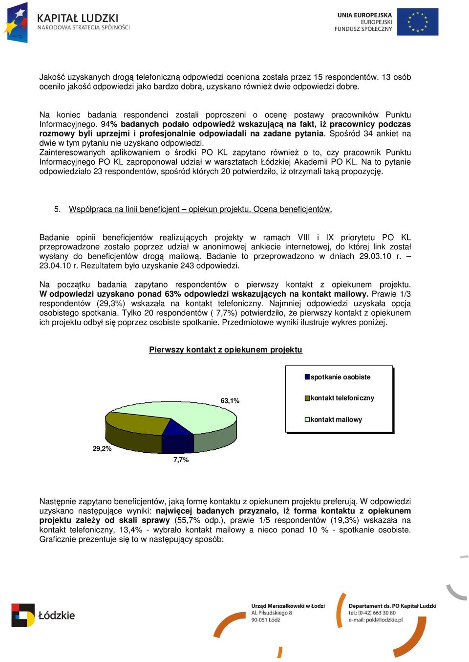 94% badanych podało odpowiedź wskazującą na fakt, iŝ pracownicy podczas rozmowy byli uprzejmi i profesjonalnie odpowiadali na zadane pytania.