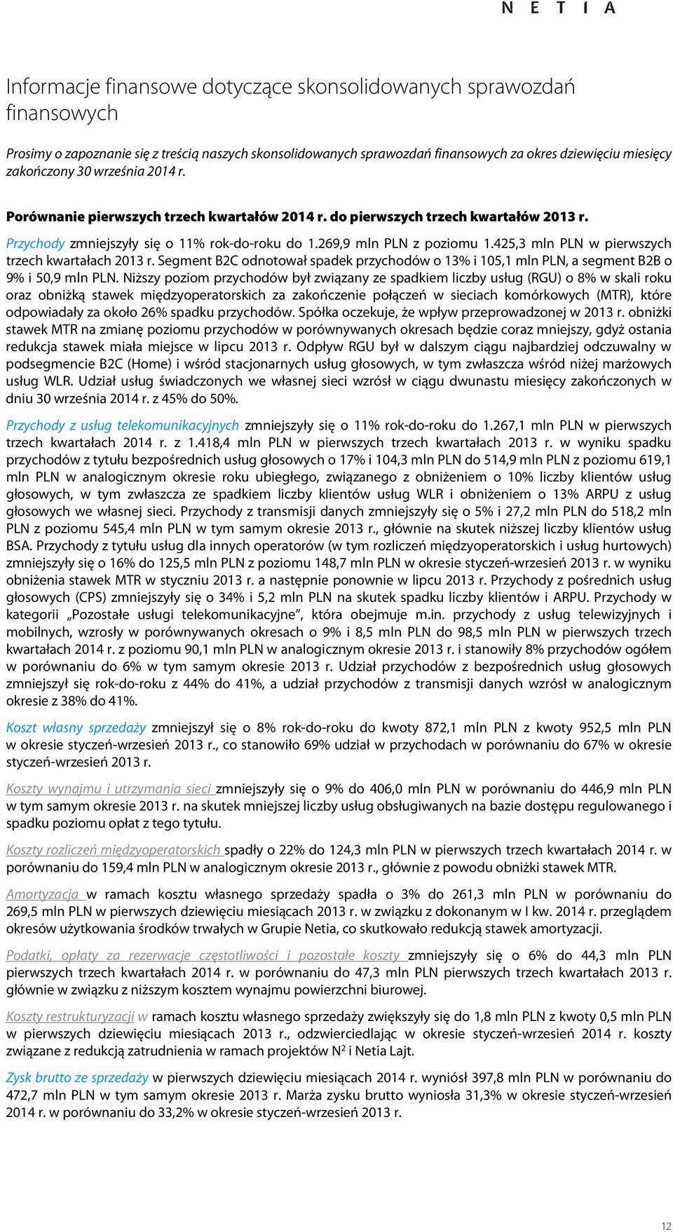 Segment B2C dntwał spadek przychdów 13% i 105,1 mln PLN, a segment B2B 9% i 50,9 mln PLN.