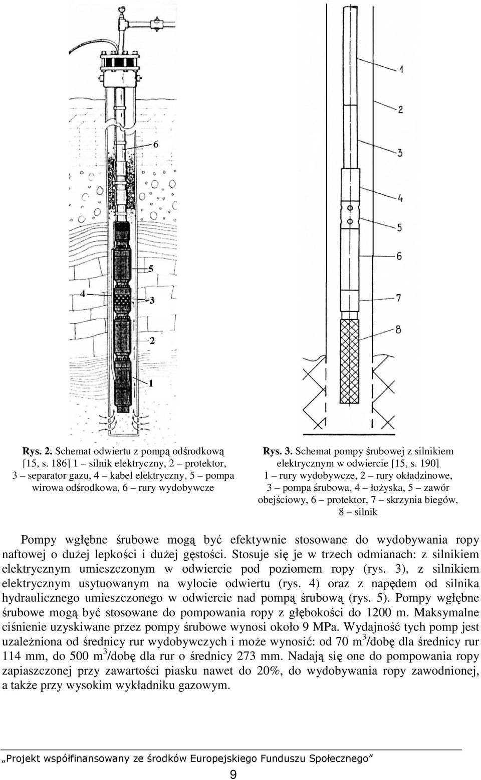 ropy naftowej o duŝej lepkości i duŝej gęstości. Stosuje się je w trzech odmianach: z silnikiem elektrycznym umieszczonym w odwiercie pod poziomem ropy (rys.