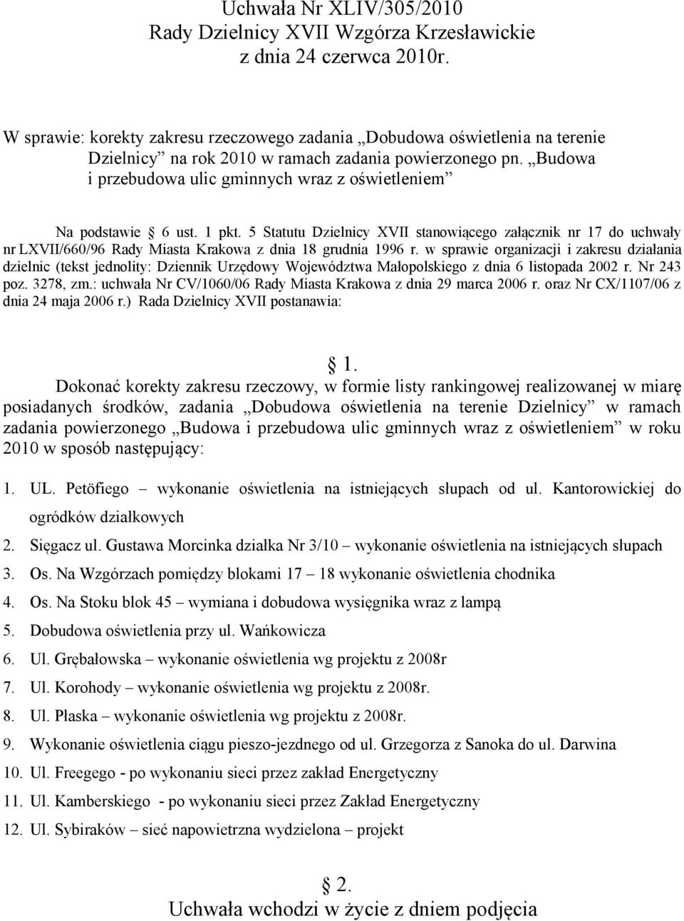 5 Statutu Dzielnicy XVII stanowiącego załącznik nr 17 do uchwały dzielnic (tekst jednolity: Dziennik Urzędowy Województwa Małopolskiego z dnia 6 listopada 2002 r. Nr 243 poz. 3278, zm.