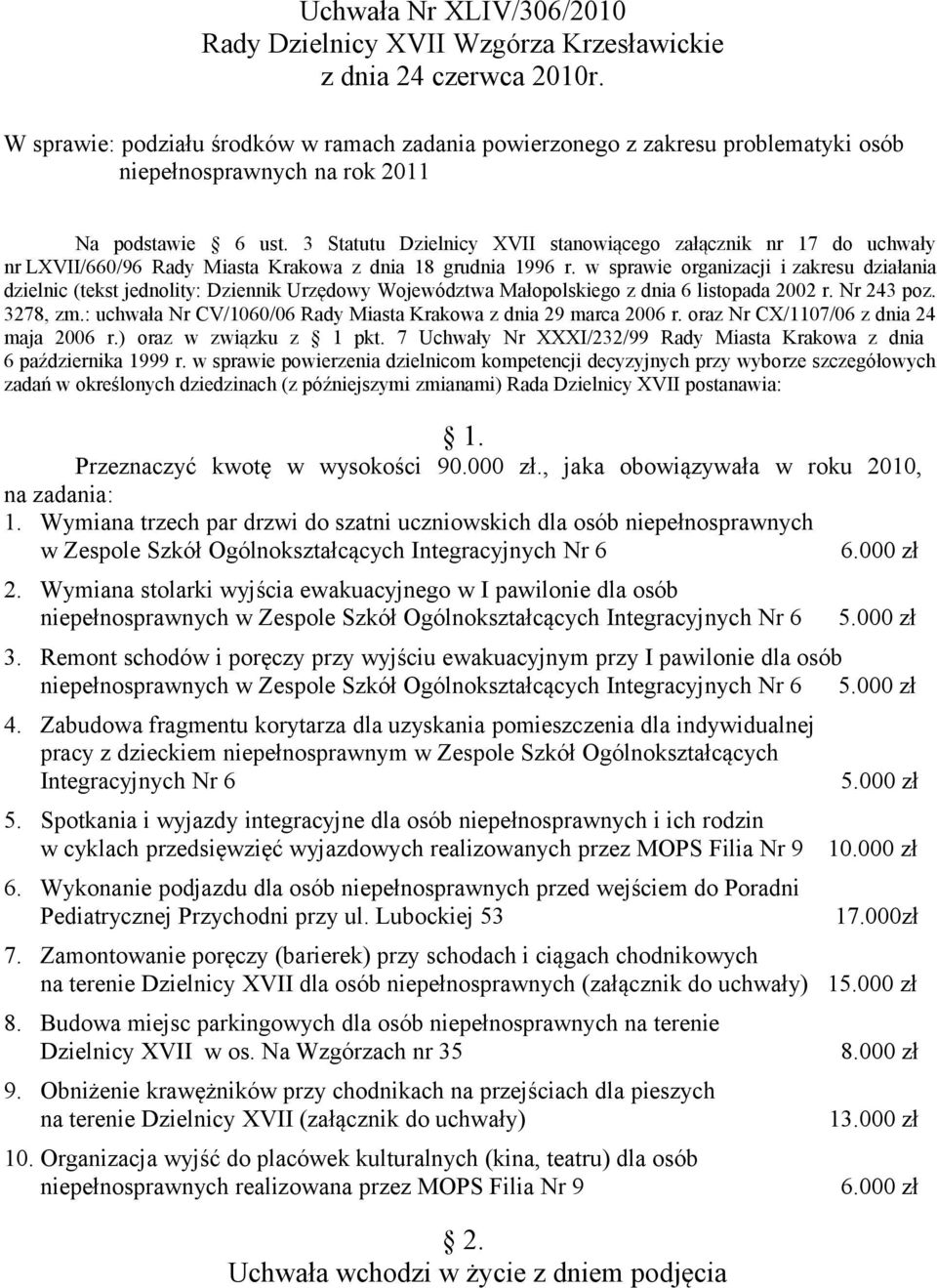 : uchwała Nr CV/1060/06 Rady Miasta Krakowa z dnia 29 marca 2006 r. oraz Nr CX/1107/06 z dnia 24 maja 2006 r.) oraz w związku z 1 pkt.