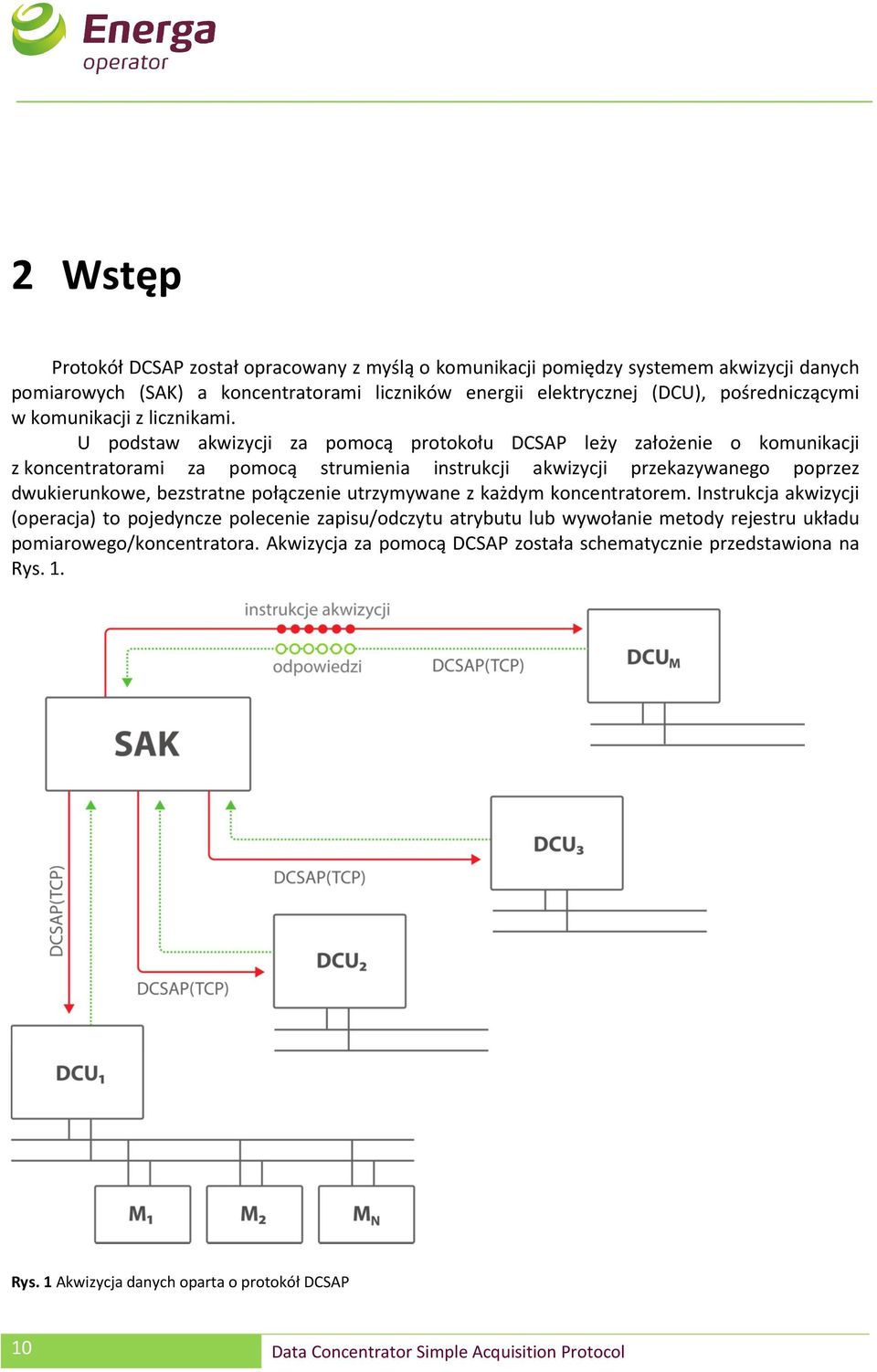 U podstaw akwizycji za pomocą protokołu DCSAP leży założenie o komunikacji z koncentratorami za pomocą strumienia instrukcji akwizycji przekazywanego poprzez dwukierunkowe, bezstratne