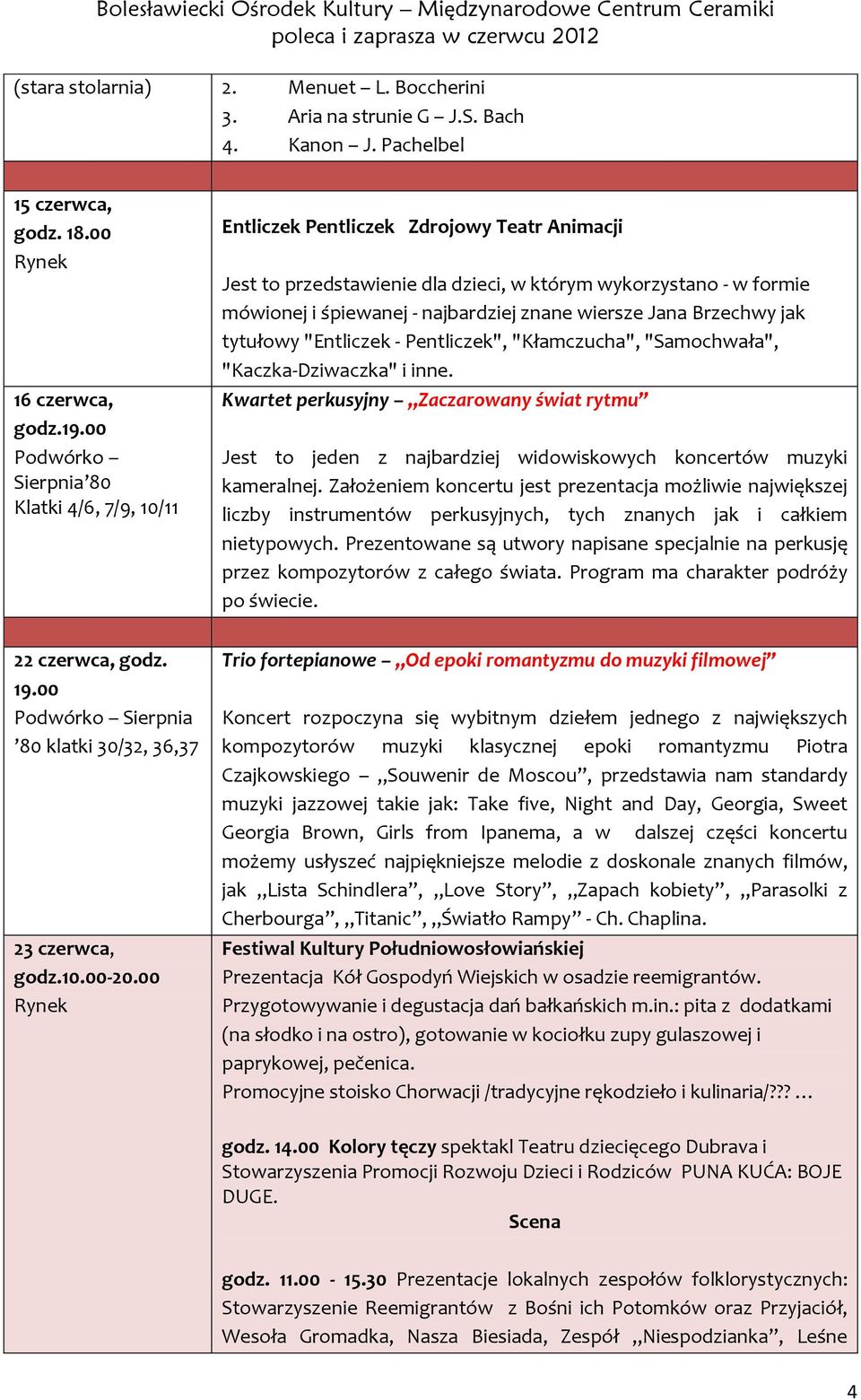 znane wiersze Jana Brzechwy jak tytułowy "Entliczek - Pentliczek", "Kłamczucha", "Samochwała", "Kaczka-Dziwaczka" i inne.