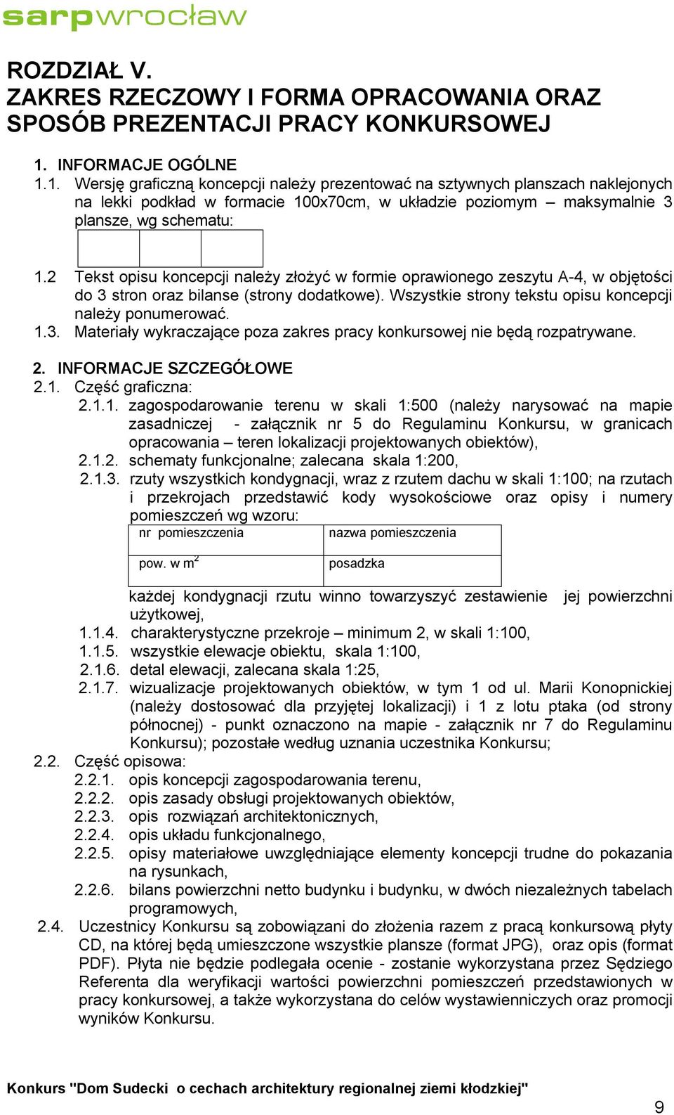 2 Tekst opisu koncepcji należy złożyć w formie oprawionego zeszytu A-4, w objętości do 3 stron oraz bilanse (strony dodatkowe). Wszystkie strony tekstu opisu koncepcji należy ponumerować. 1.3. Materiały wykraczające poza zakres pracy konkursowej nie będą rozpatrywane.