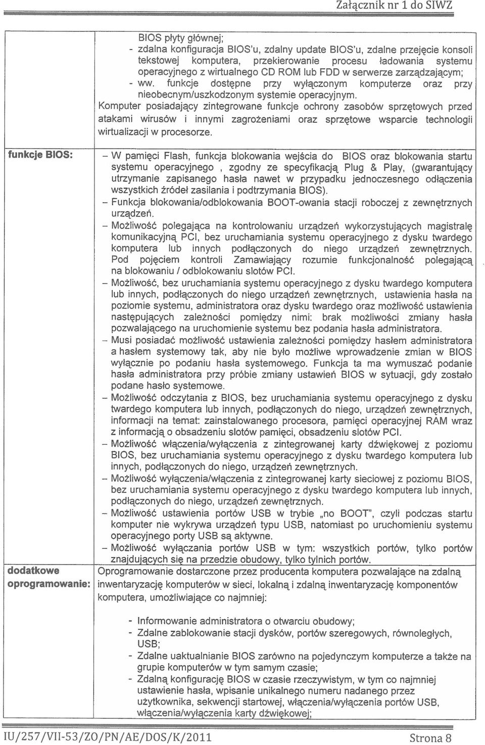Komputer posiadający zintegrowane funkcje ochrony zasobów sprzętowych przed atakami wirusów i innymi zagrożeniami oraz sprzętowe wsparcie technologii wirtualizacji W procesorze funkcje BIOS: W
