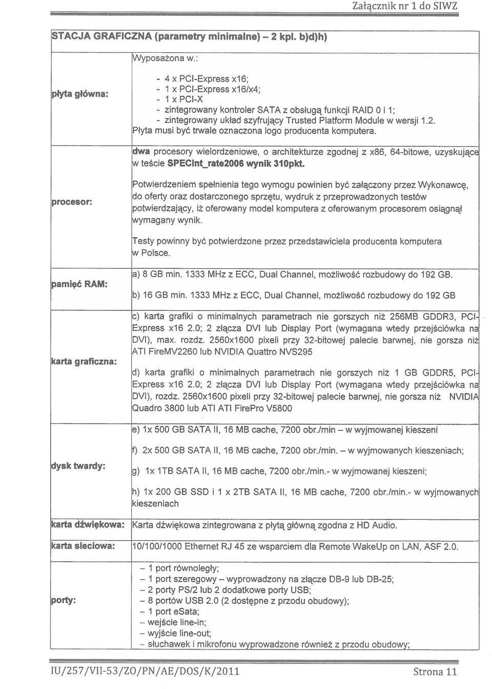 zgodnej z x86, 64bitowe, uzyskując V teście SPECInt_rate2006 wynik 3lOpkt rocesor P Potwierdzeniem spełnienia tego wymogu powinien być załączony przez Wykonawcę, do oferty oraz dostarczonego sprzętu,