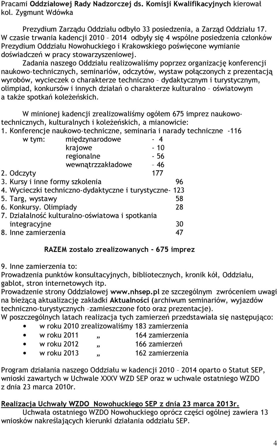 Zadania naszego Oddziału realizowaliśmy poprzez organizację konferencji naukowo-technicznych, seminariów, odczytów, wystaw połączonych z prezentacją wyrobów, wycieczek o charakterze techniczno