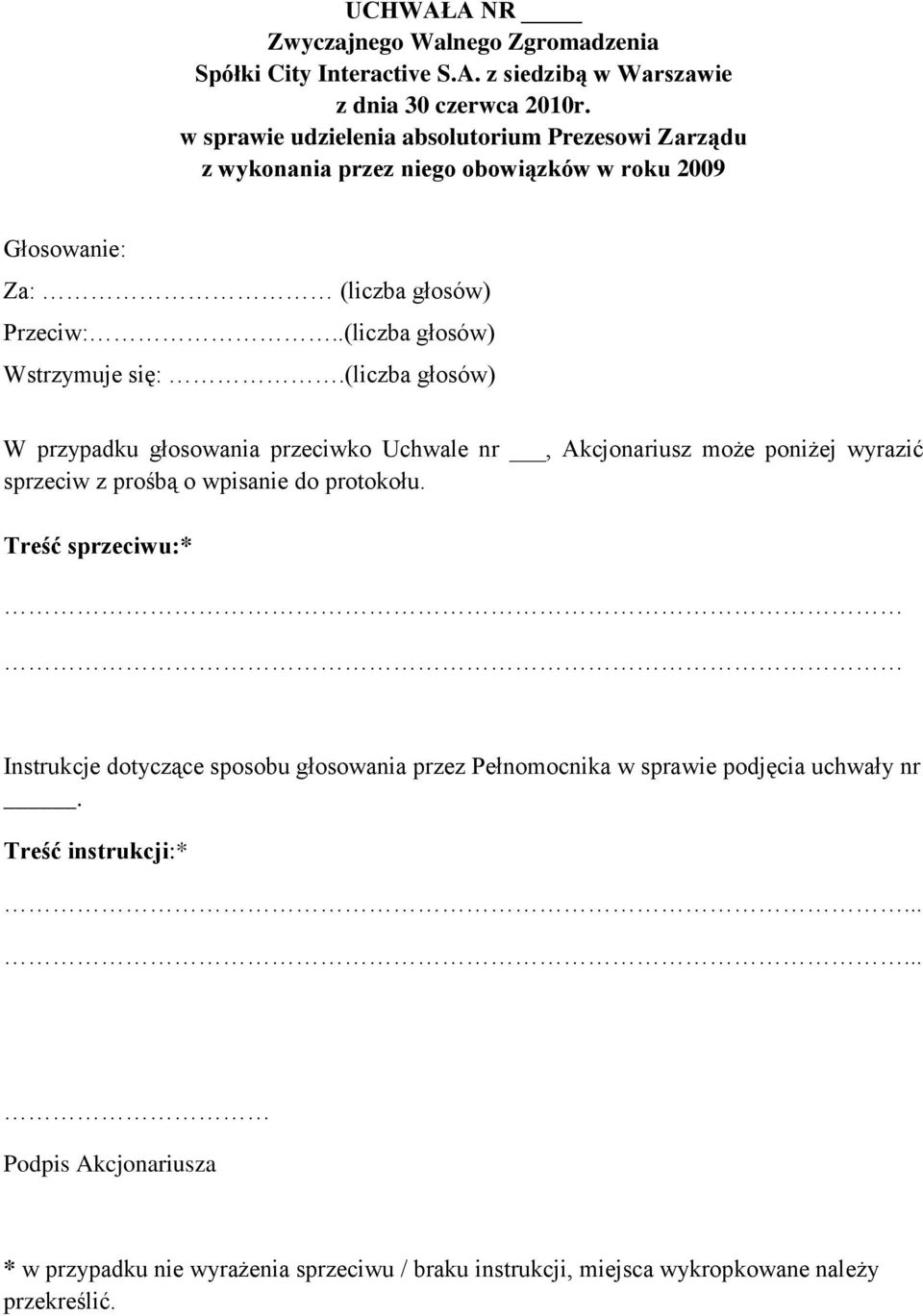 Zarządu z wykonania przez