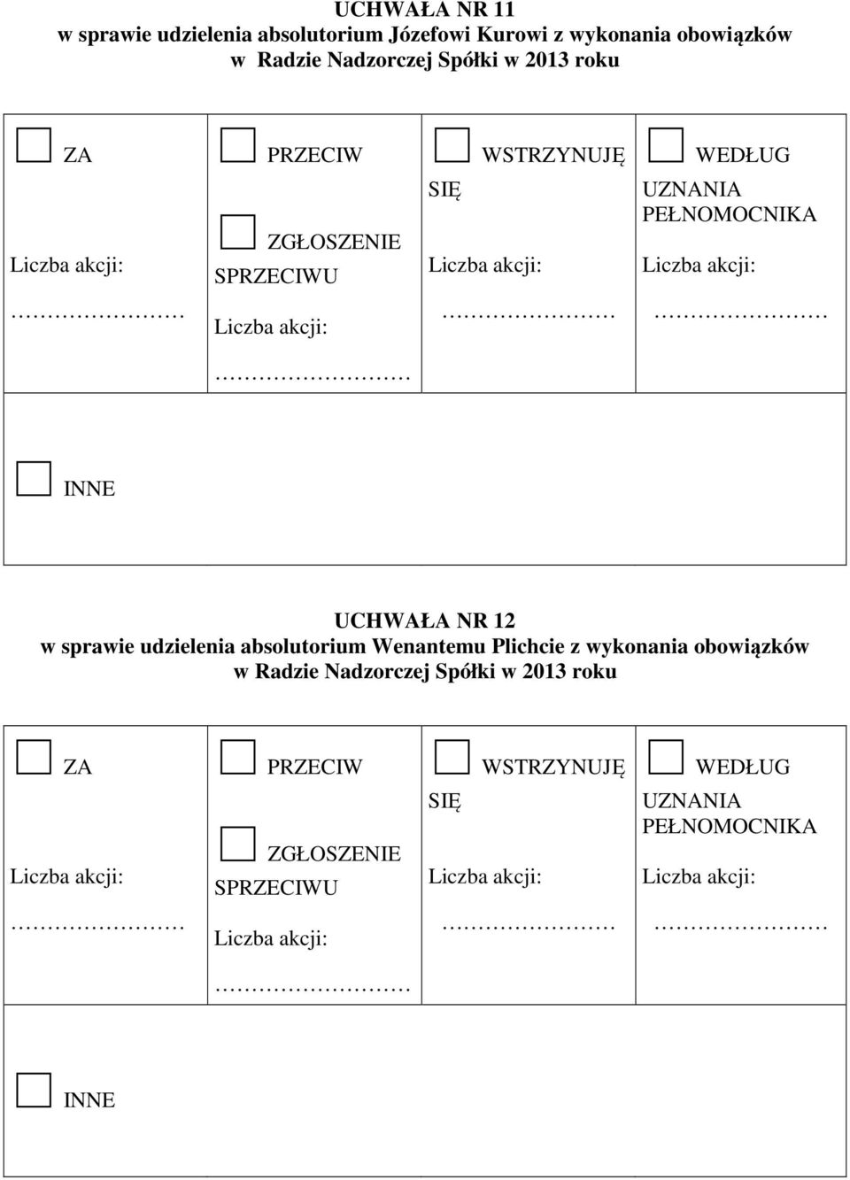 UCHWAŁA NR 12 w sprawie udzielenia absolutorium Wenantemu