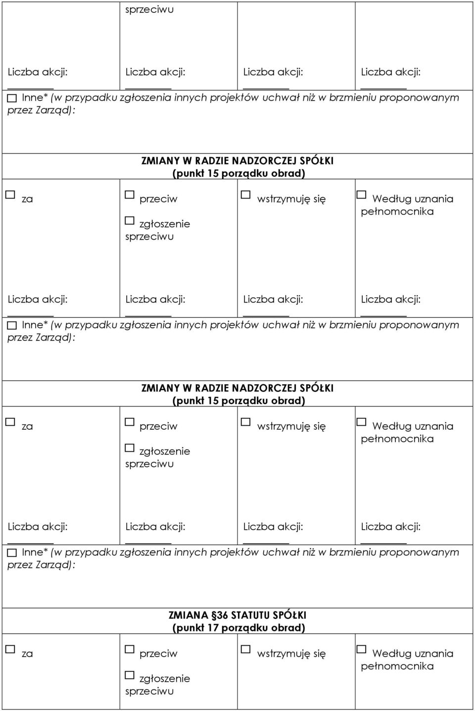 ZMIANA 36 STATUTU SPÓŁKI (punkt 17 porządku
