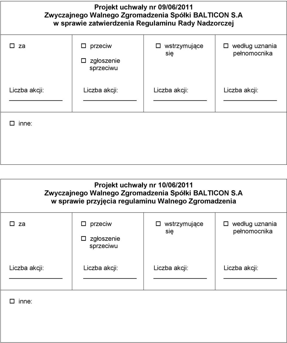 Projekt uchwały nr 10/06/2011 w sprawie