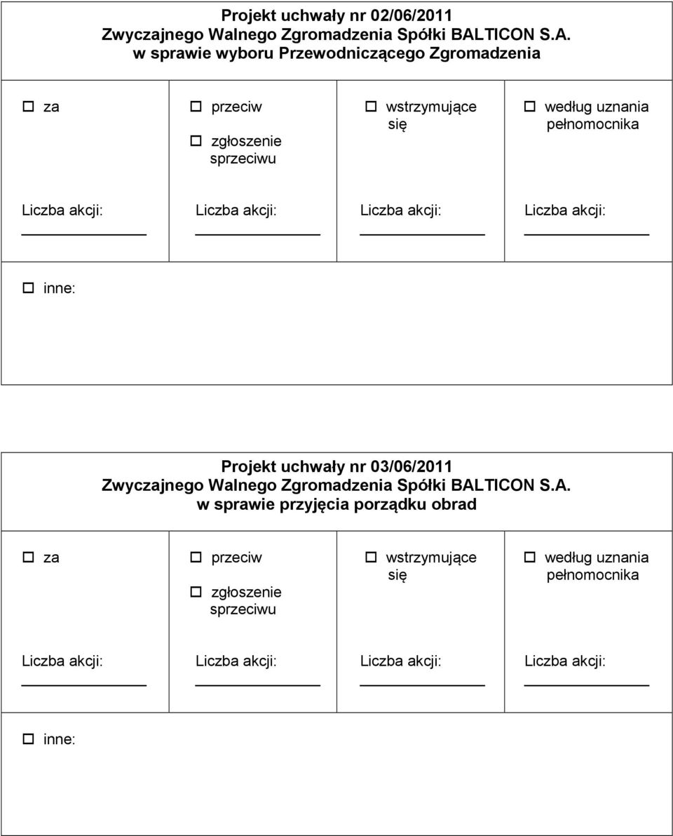 Zgromadzenia Projekt uchwały nr