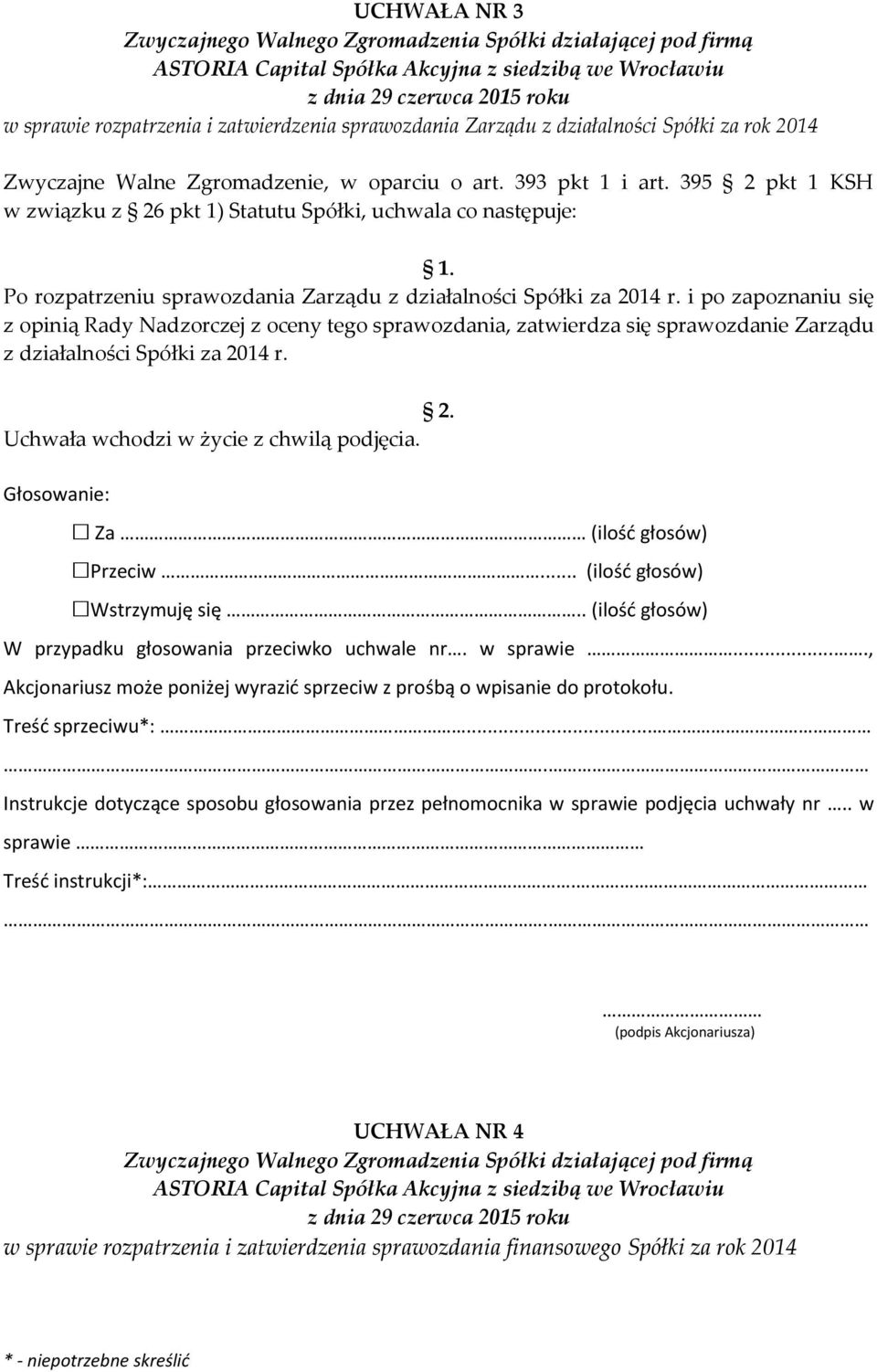 395 2 pkt 1 KSH w związku z 26 pkt 1) Statutu Spółki, uchwala co następuje: Po rozpatrzeniu sprawozdania Zarządu z działalności Spółki za